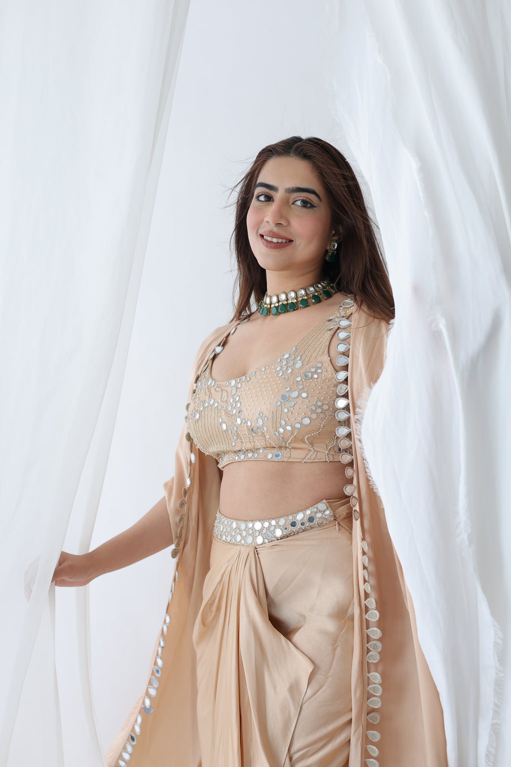 Afreen Open Cape With Bustier And Draped Skirt