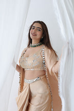 Afreen Open Cape With Bustier And Draped Skirt