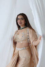 Afreen Open Cape With Bustier And Draped Skirt