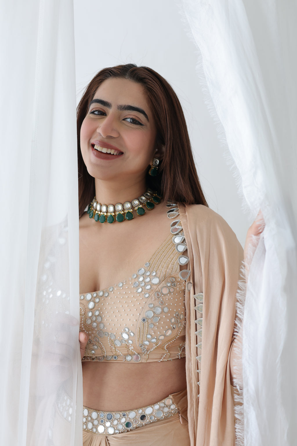 Afreen Open Cape With Bustier And Draped Skirt