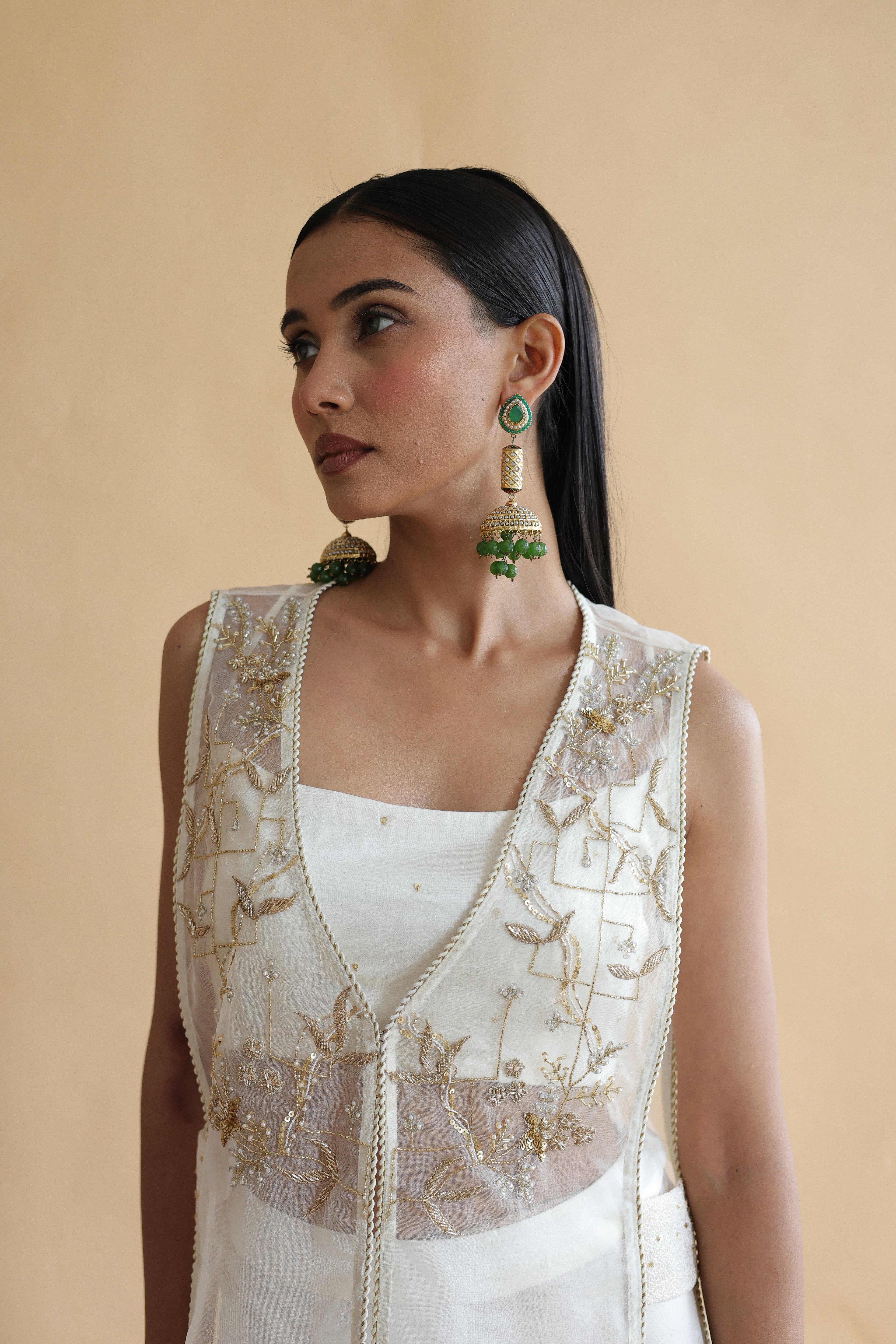 Inaya Organza Cape With Bustier And Circular Palazo