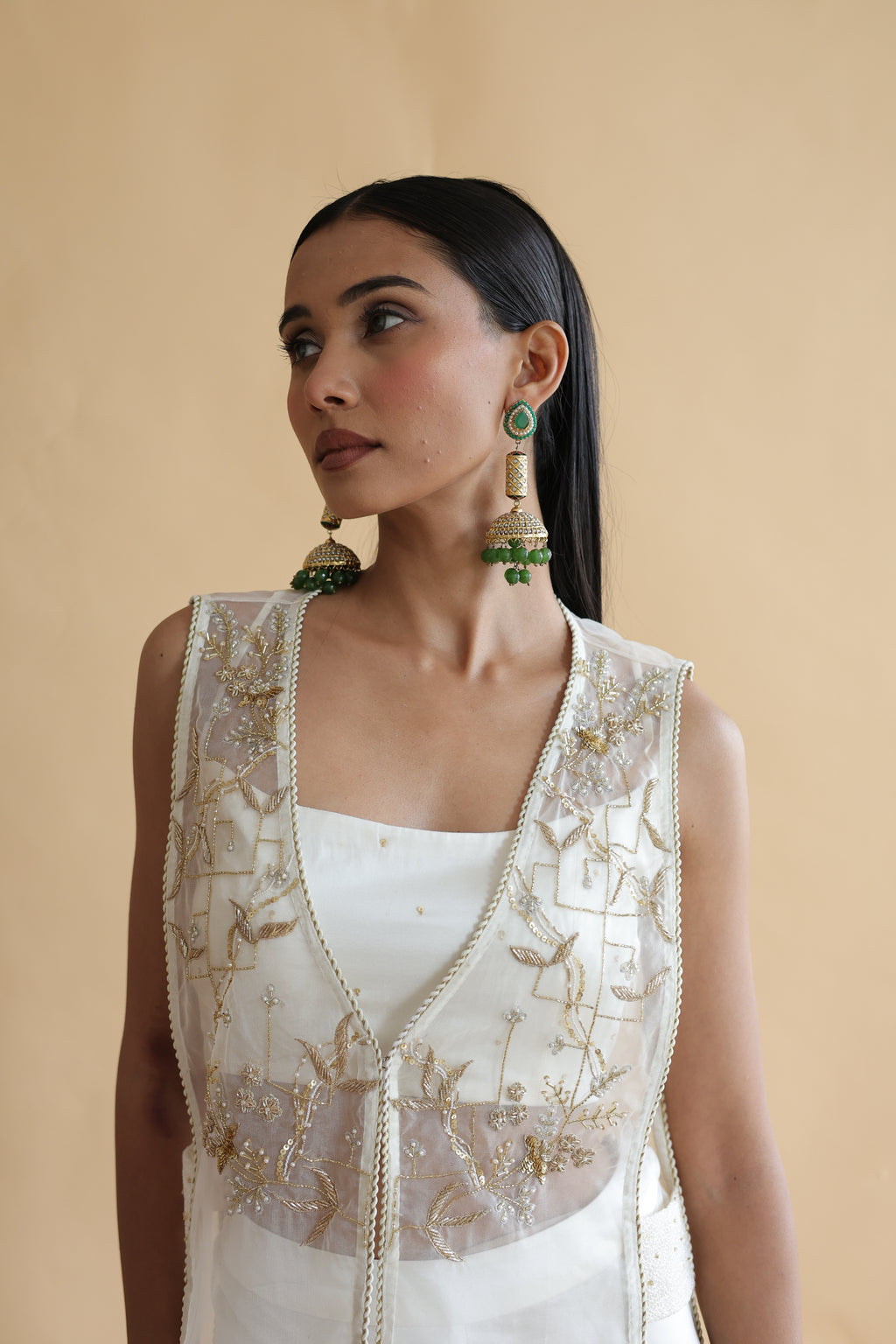 Inaya Organza Cape With Bustier And Circular Palazo