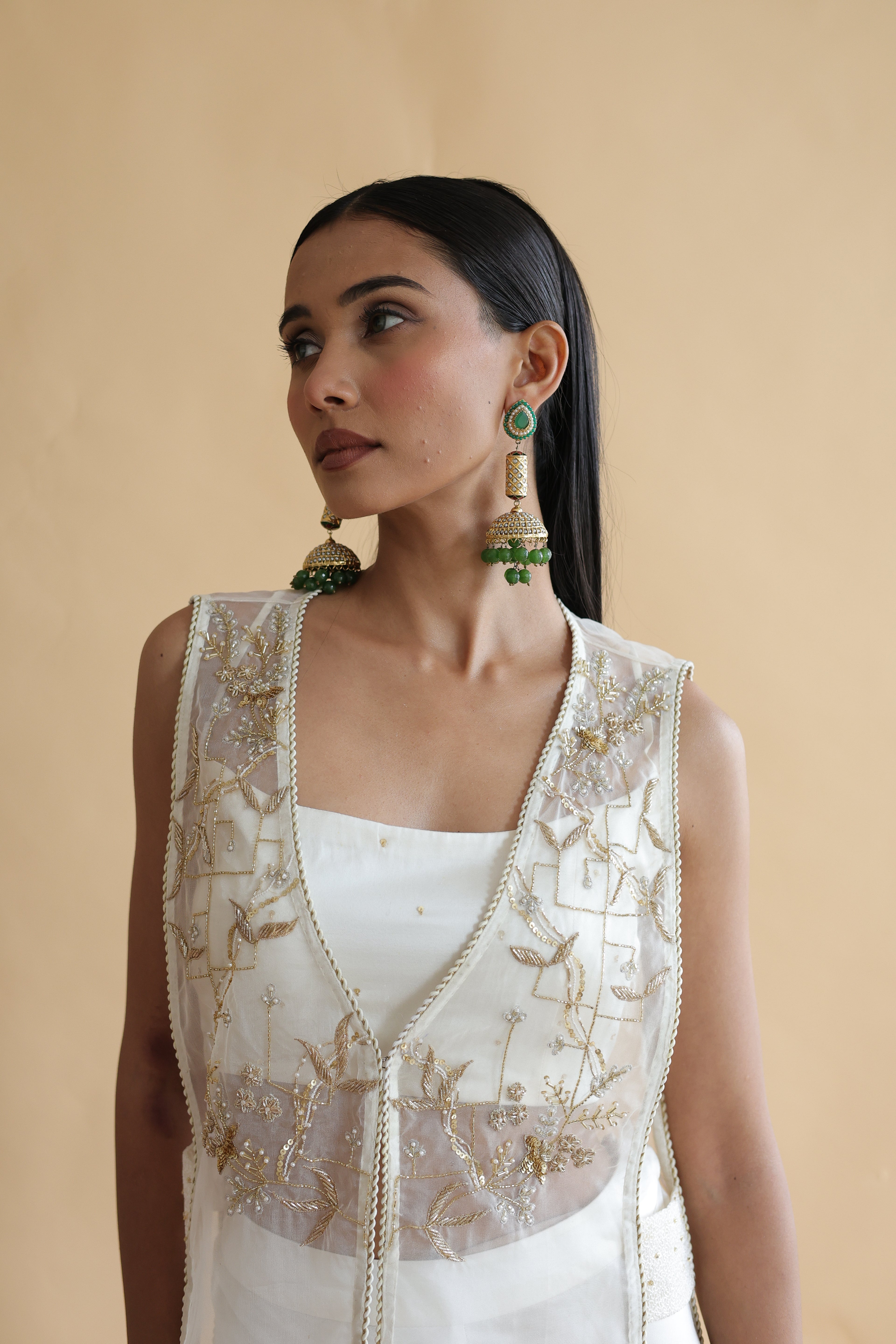 Inaya Organza Cape With Bustier And Circular Palazo