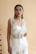 Inaya Organza Cape With Bustier And Circular Palazo