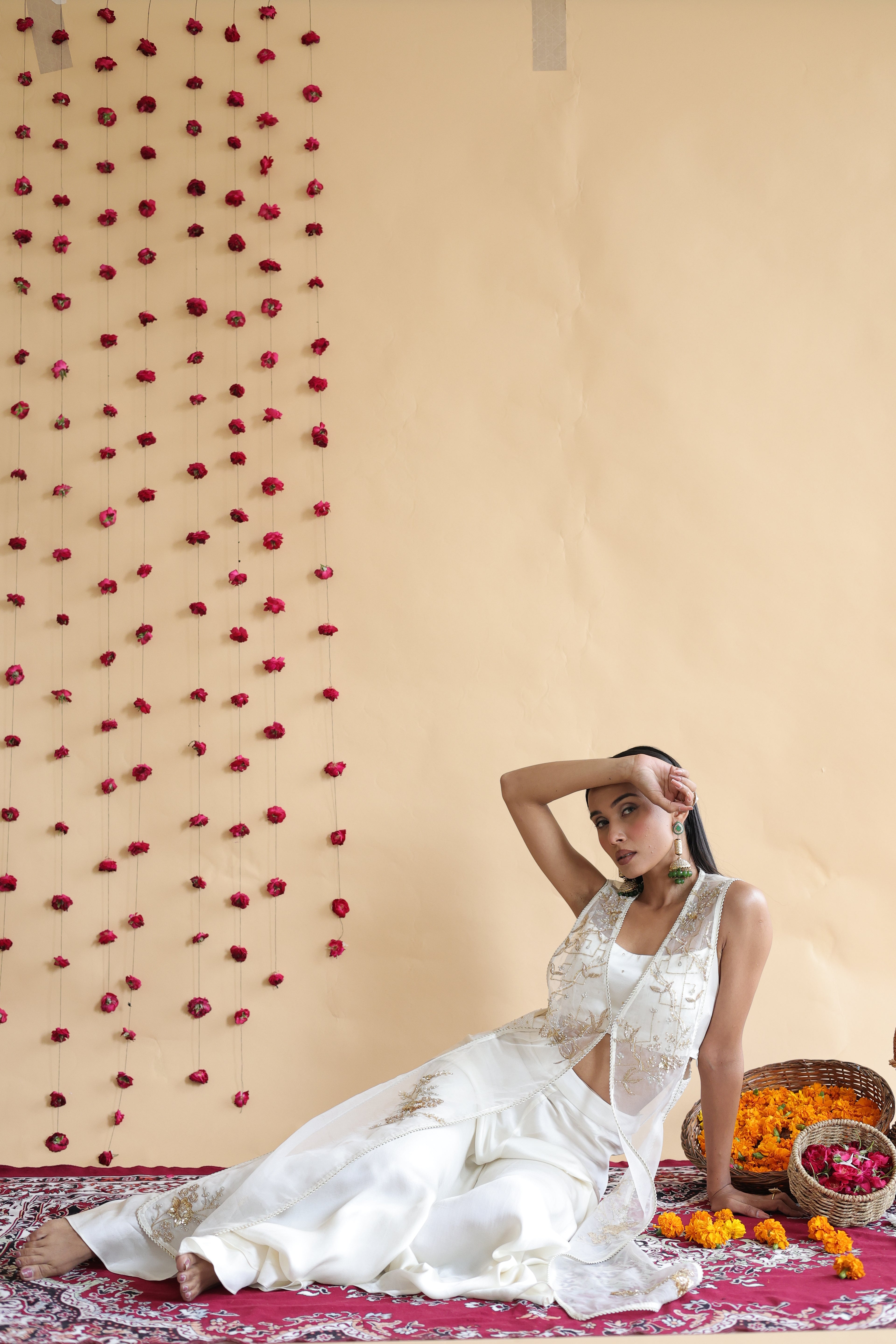 Inaya Organza Cape With Bustier And Circular Palazo