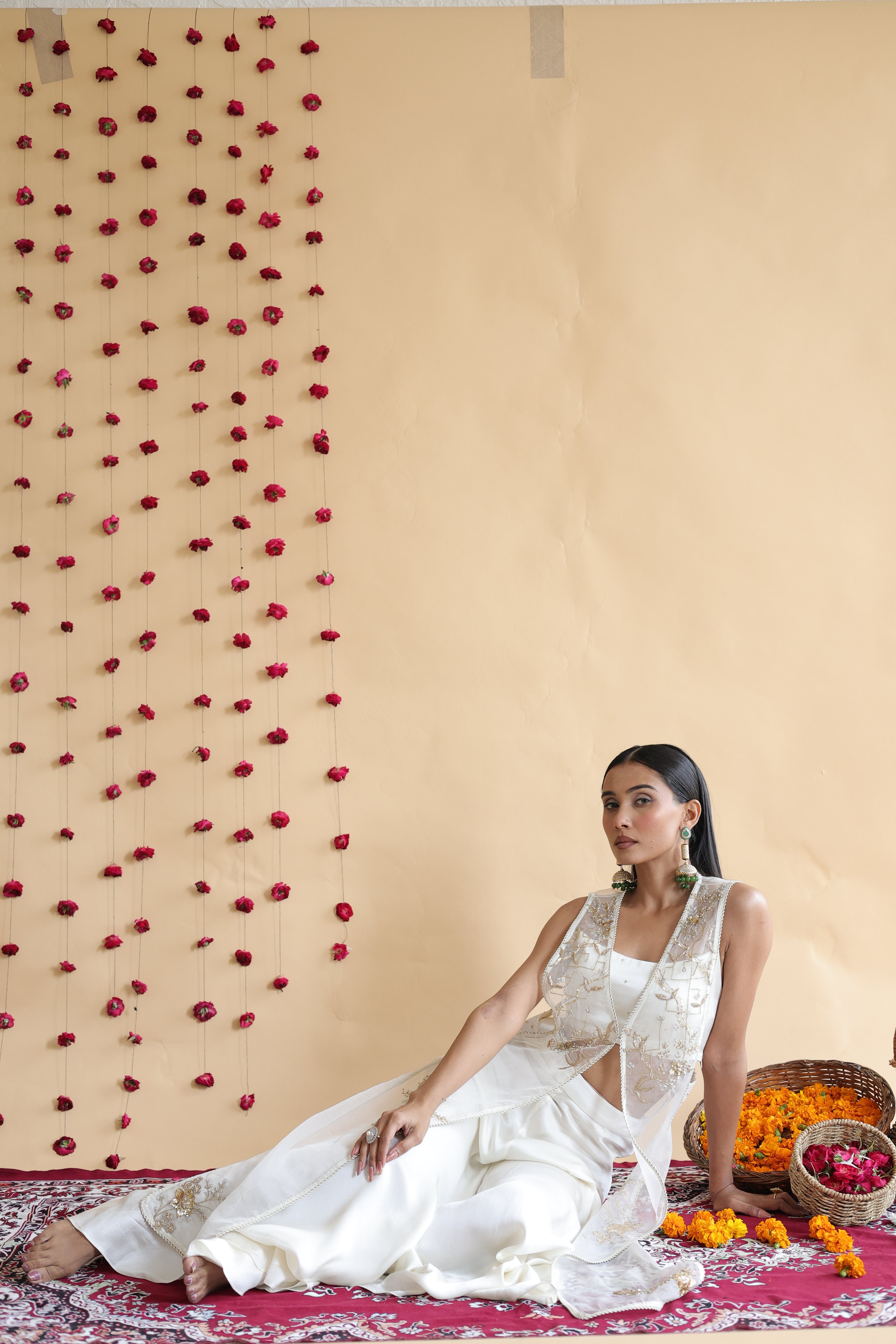 Inaya Organza Cape With Bustier And Circular Palazo