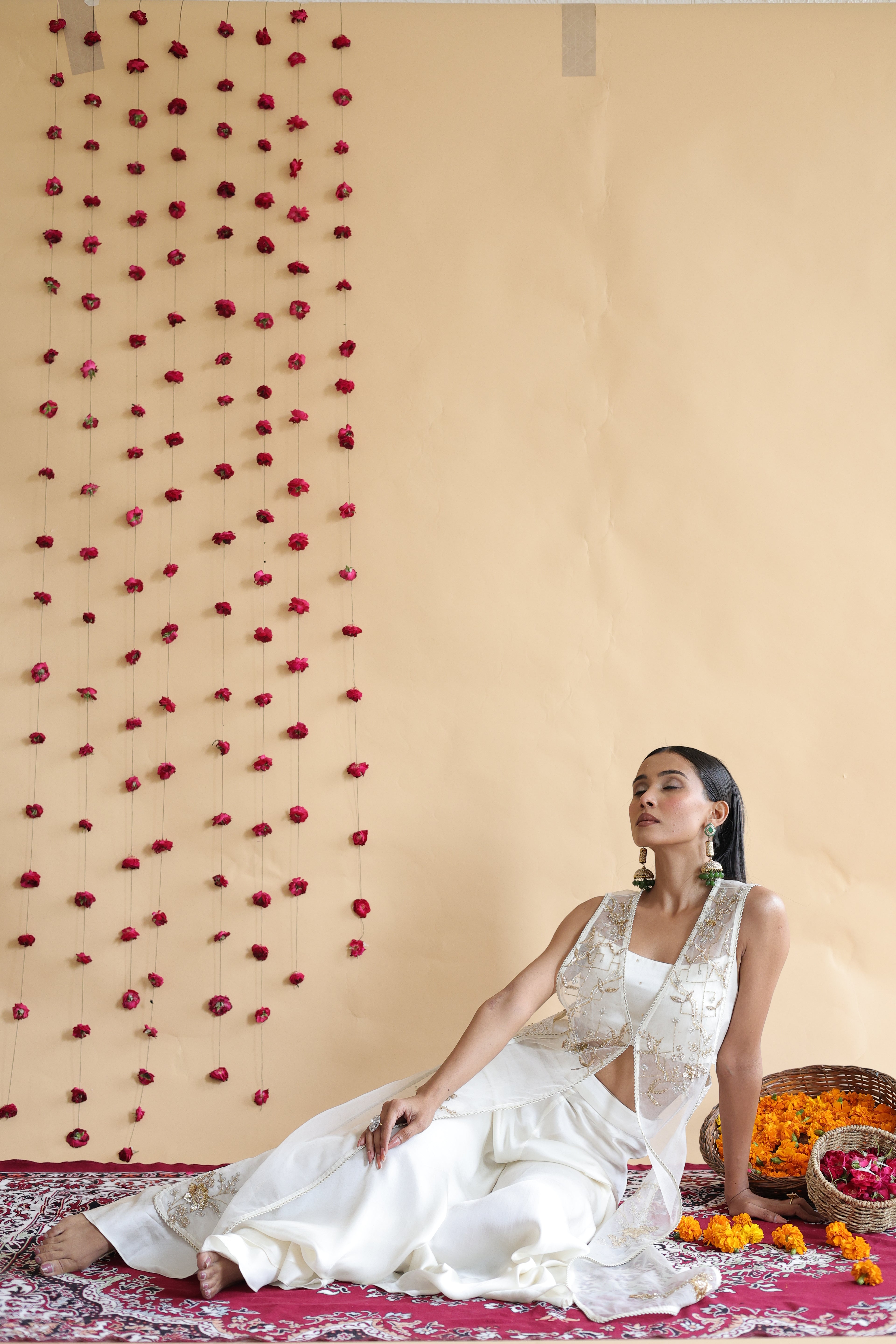 Inaya Organza Cape With Bustier And Circular Palazo