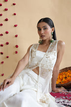 Inaya Organza Cape With Bustier And Circular Palazo