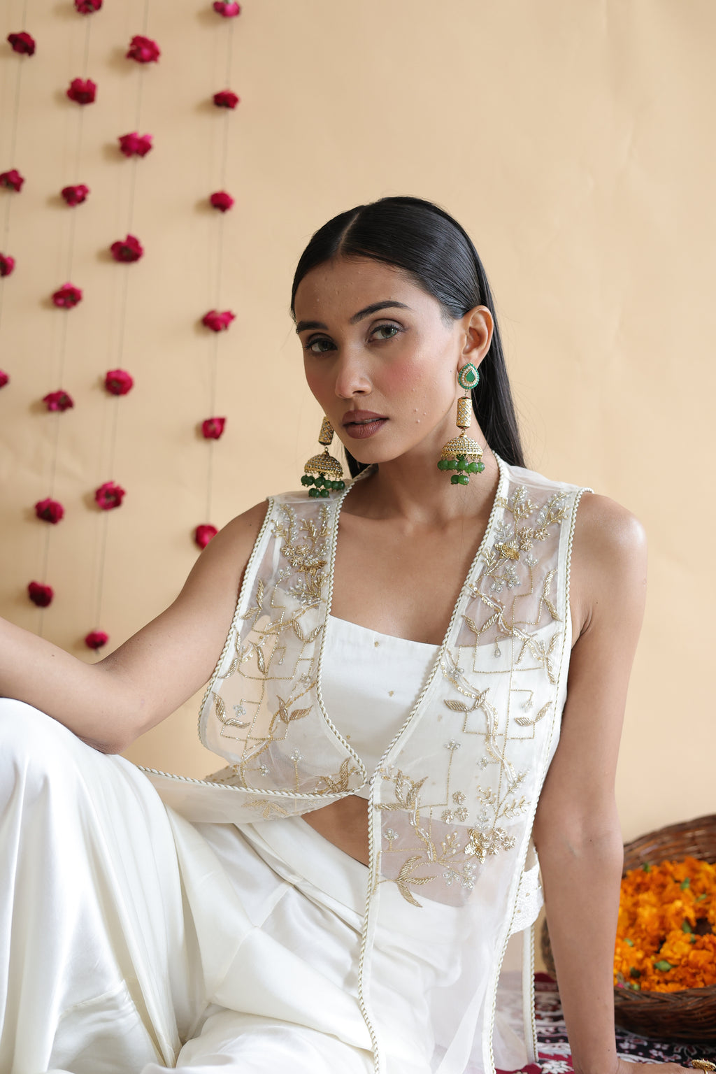 Inaya Organza Cape With Bustier And Circular Palazo