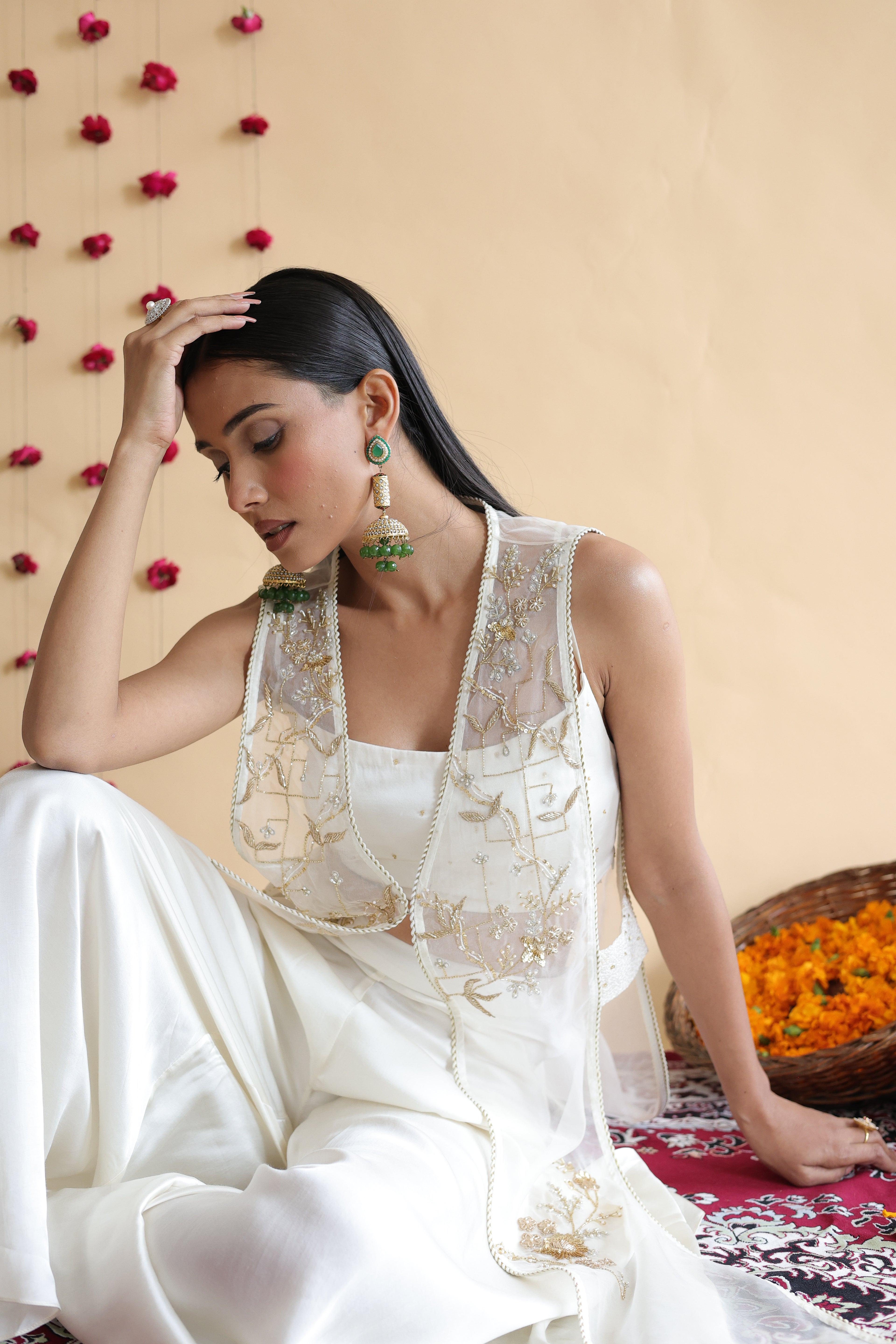 Inaya Organza Cape With Bustier And Circular Palazo