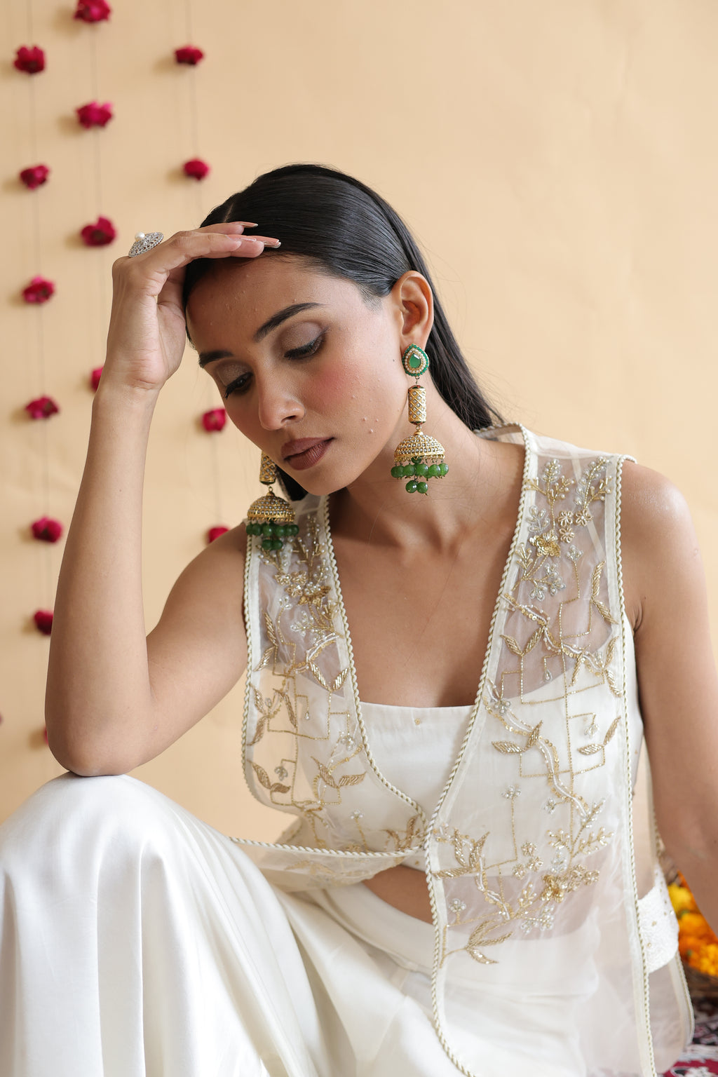 Inaya Organza Cape With Bustier And Circular Palazo