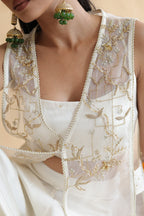 Inaya Organza Cape With Bustier And Circular Palazo