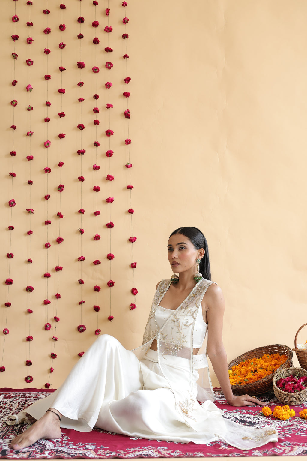 Inaya Organza Cape With Bustier And Circular Palazo