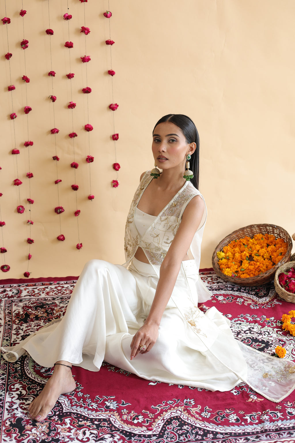 Inaya Organza Cape With Bustier And Circular Palazo