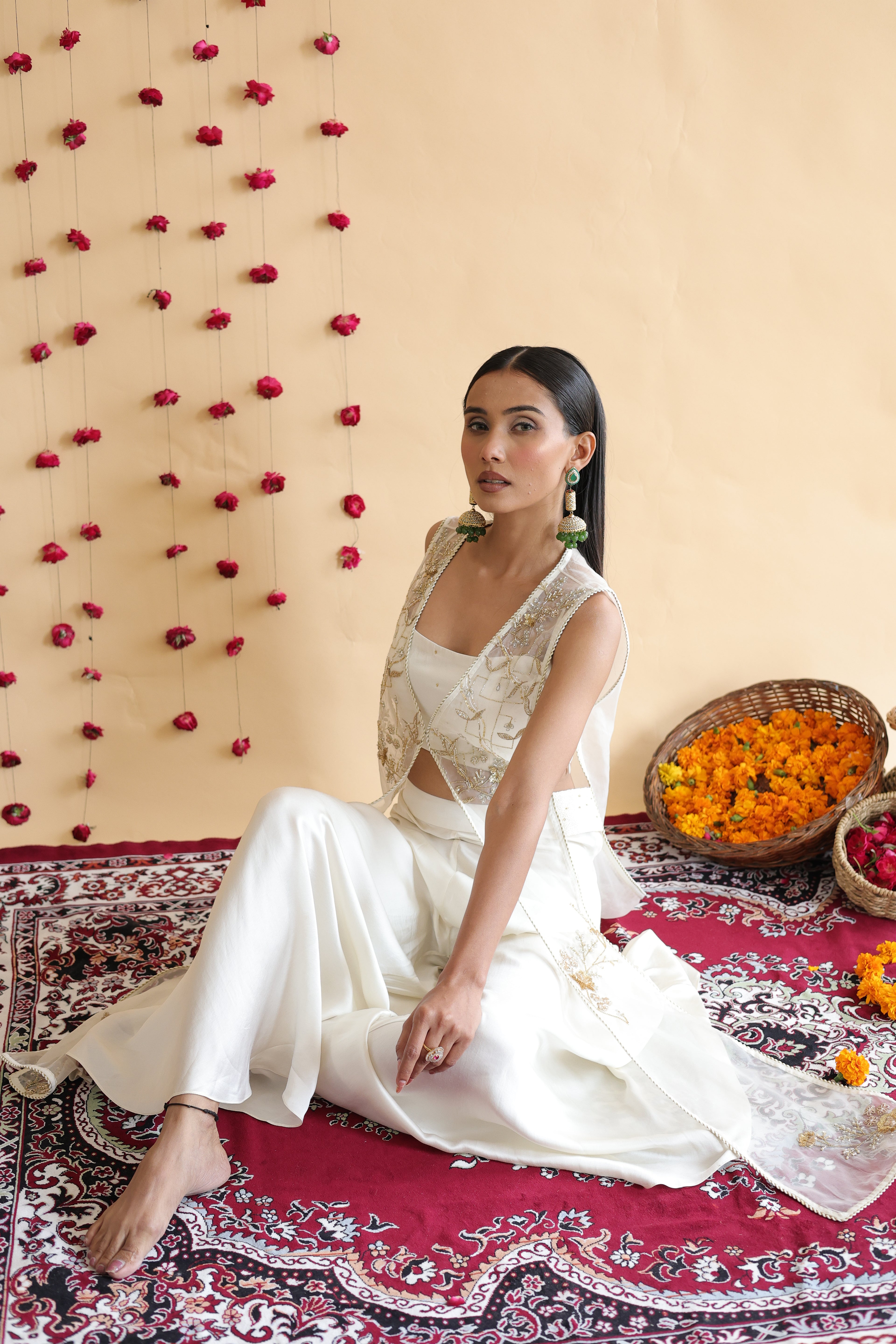 Inaya Organza Cape With Bustier And Circular Palazo