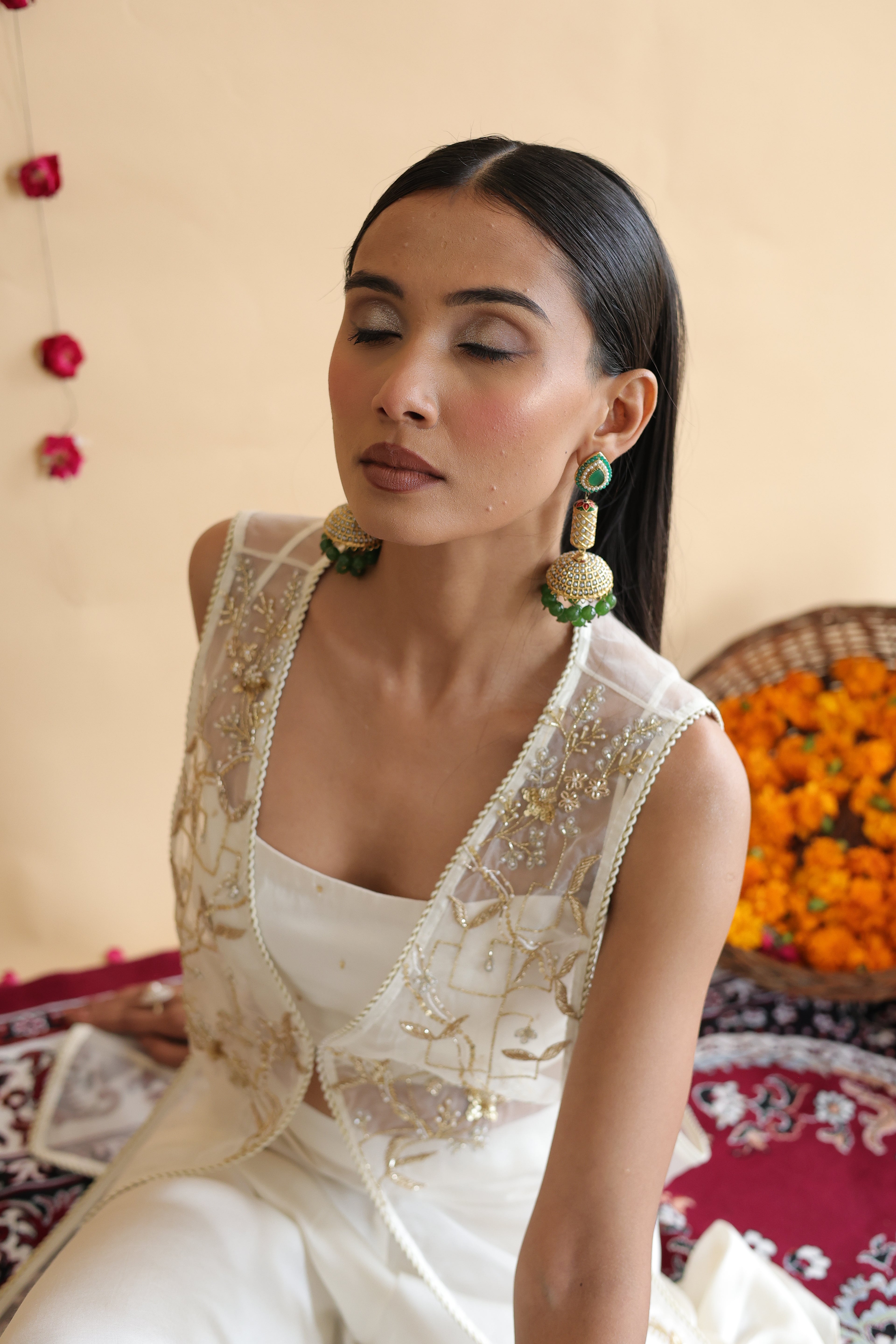 Inaya Organza Cape With Bustier And Circular Palazo