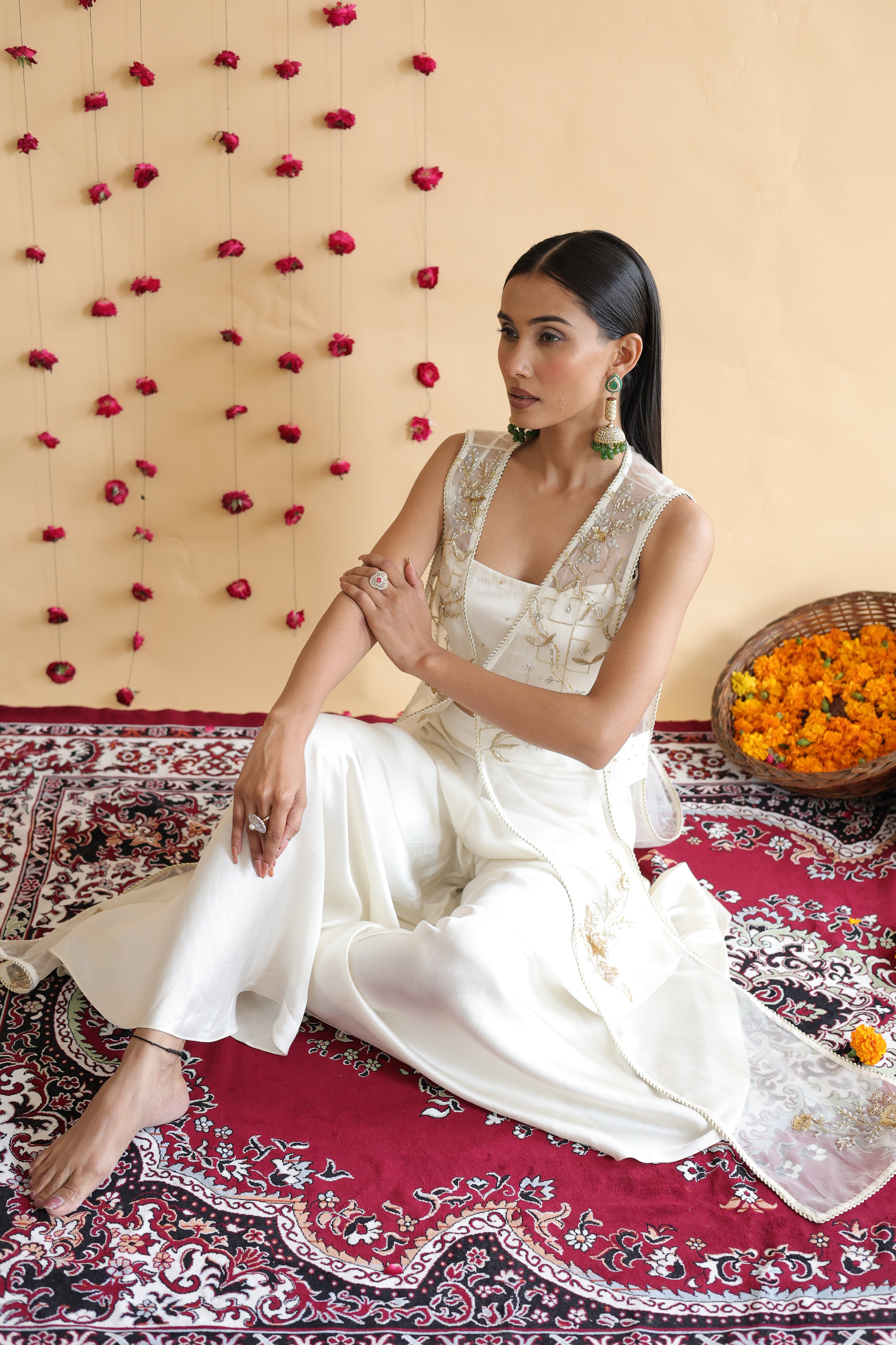 Inaya Organza Cape With Bustier And Circular Palazo