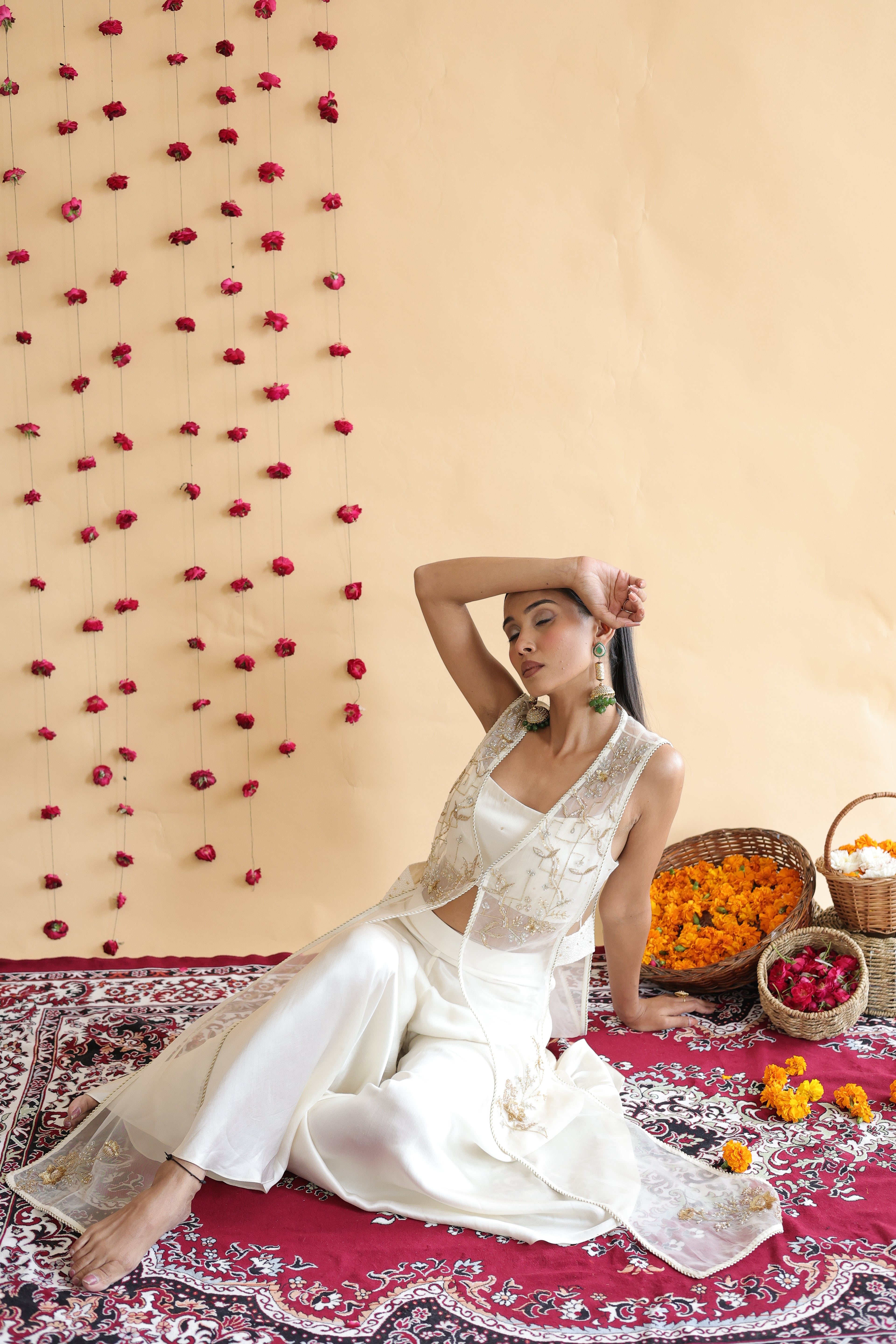 Inaya Organza Cape With Bustier And Circular Palazo