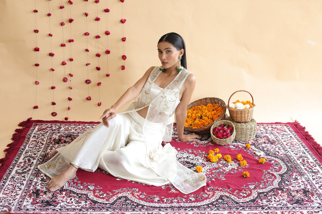 Inaya Organza Cape With Bustier And Circular Palazo