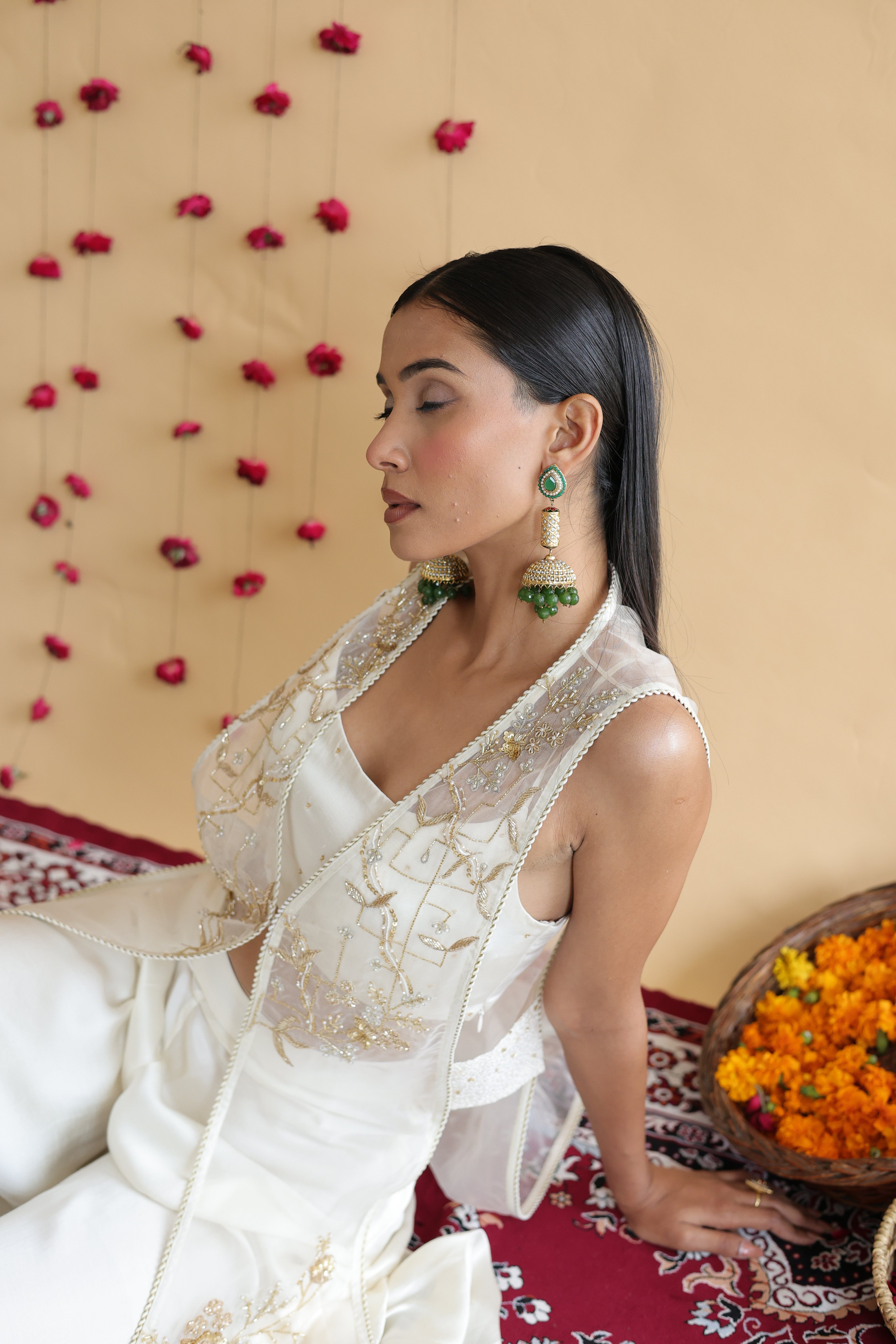 Inaya Organza Cape With Bustier And Circular Palazo