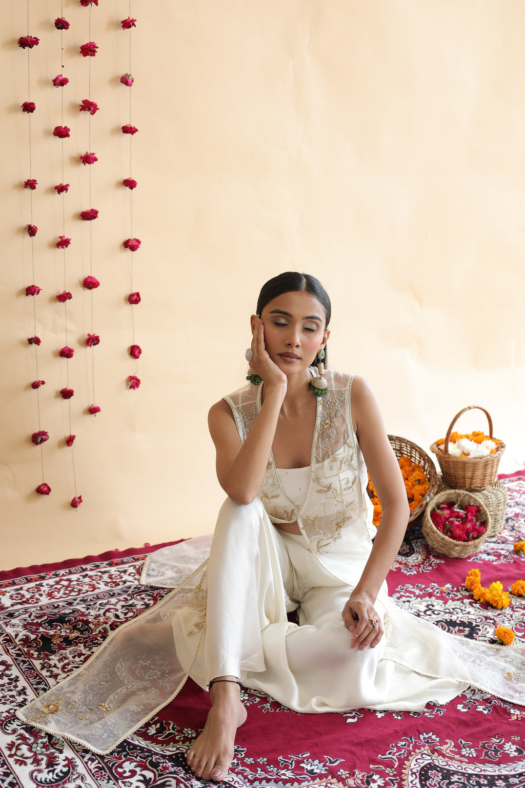 Inaya Organza Cape With Bustier And Circular Palazo