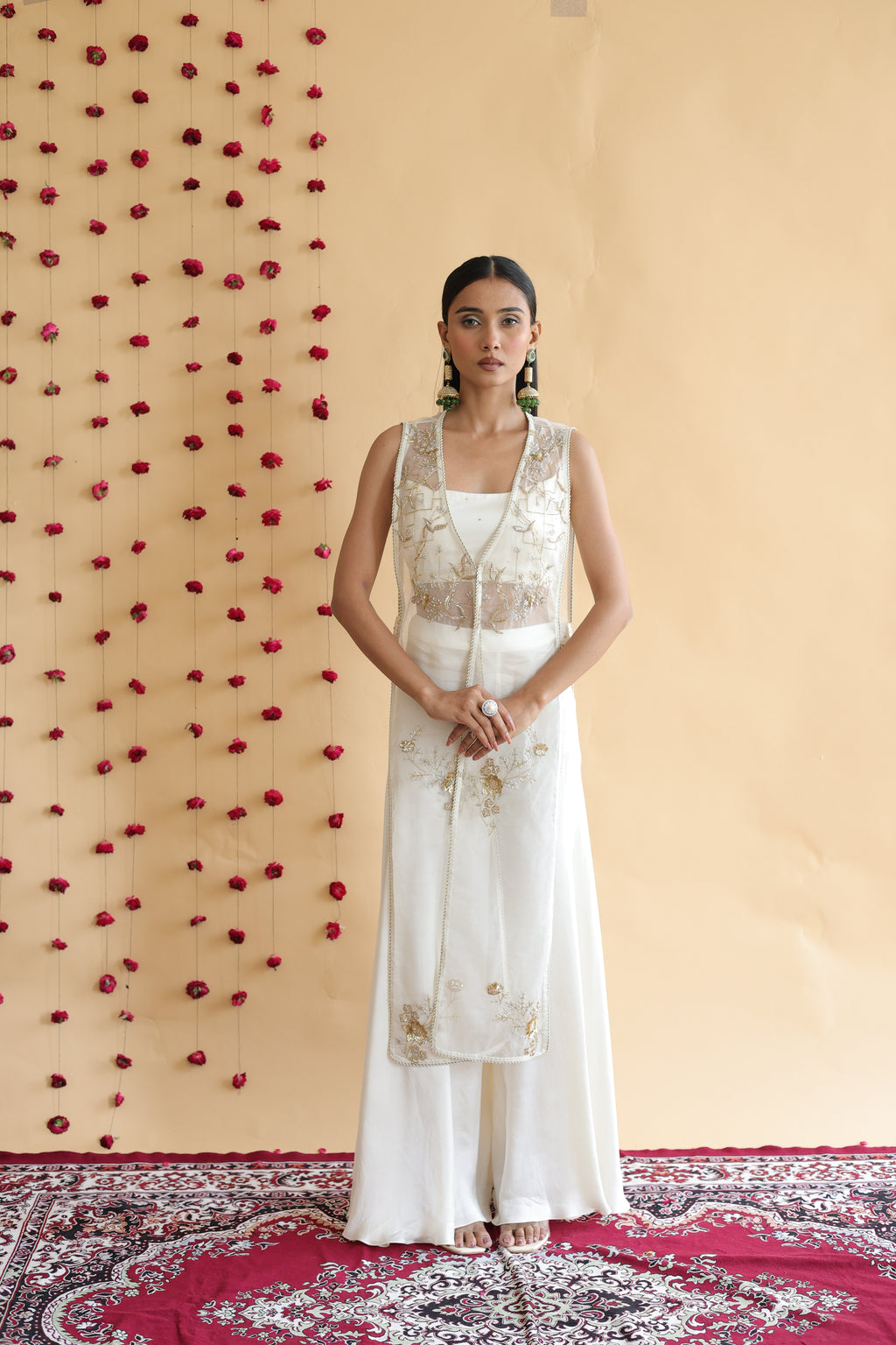 Inaya Organza Cape With Bustier And Circular Palazo