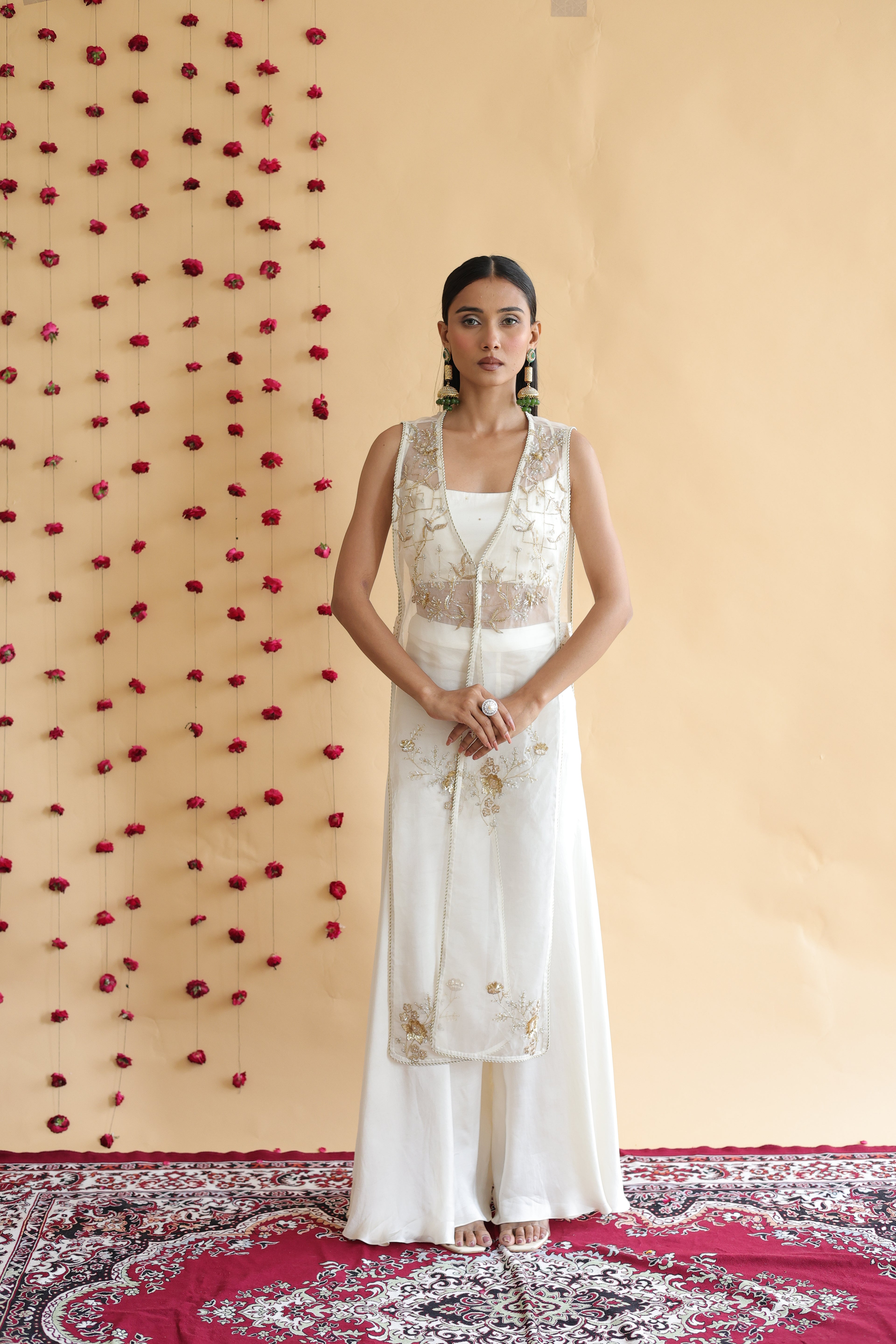 Inaya Organza Cape With Bustier And Circular Palazo