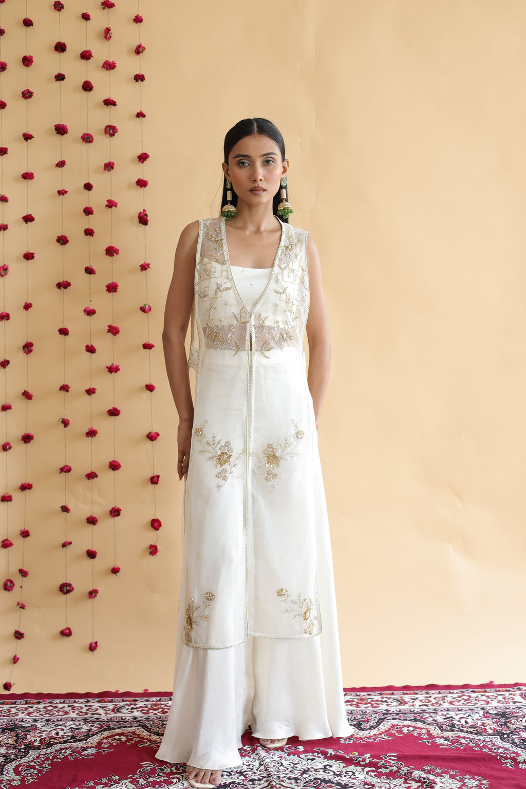 Inaya Organza Cape With Bustier And Circular Palazo