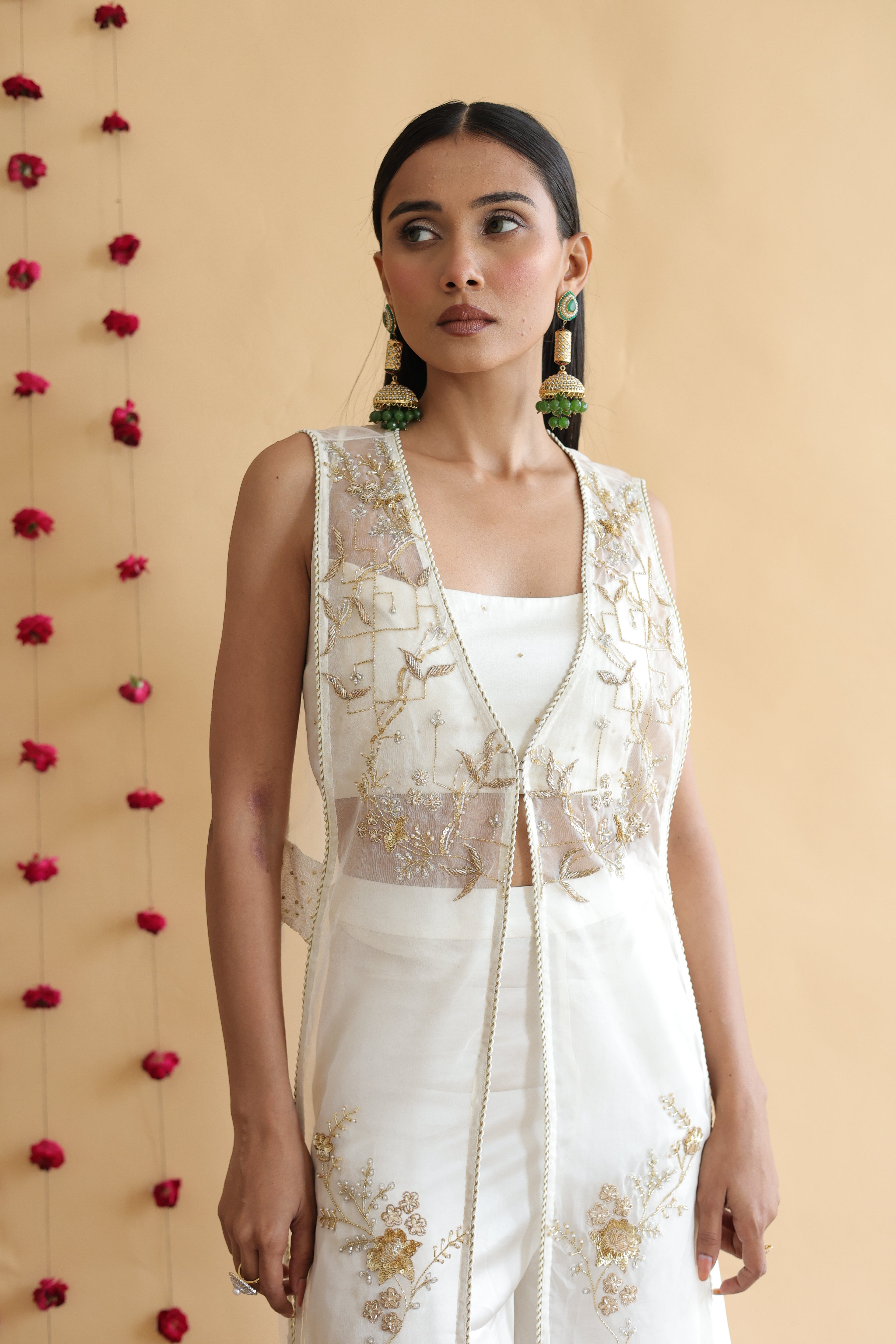 Inaya Organza Cape With Bustier And Circular Palazo