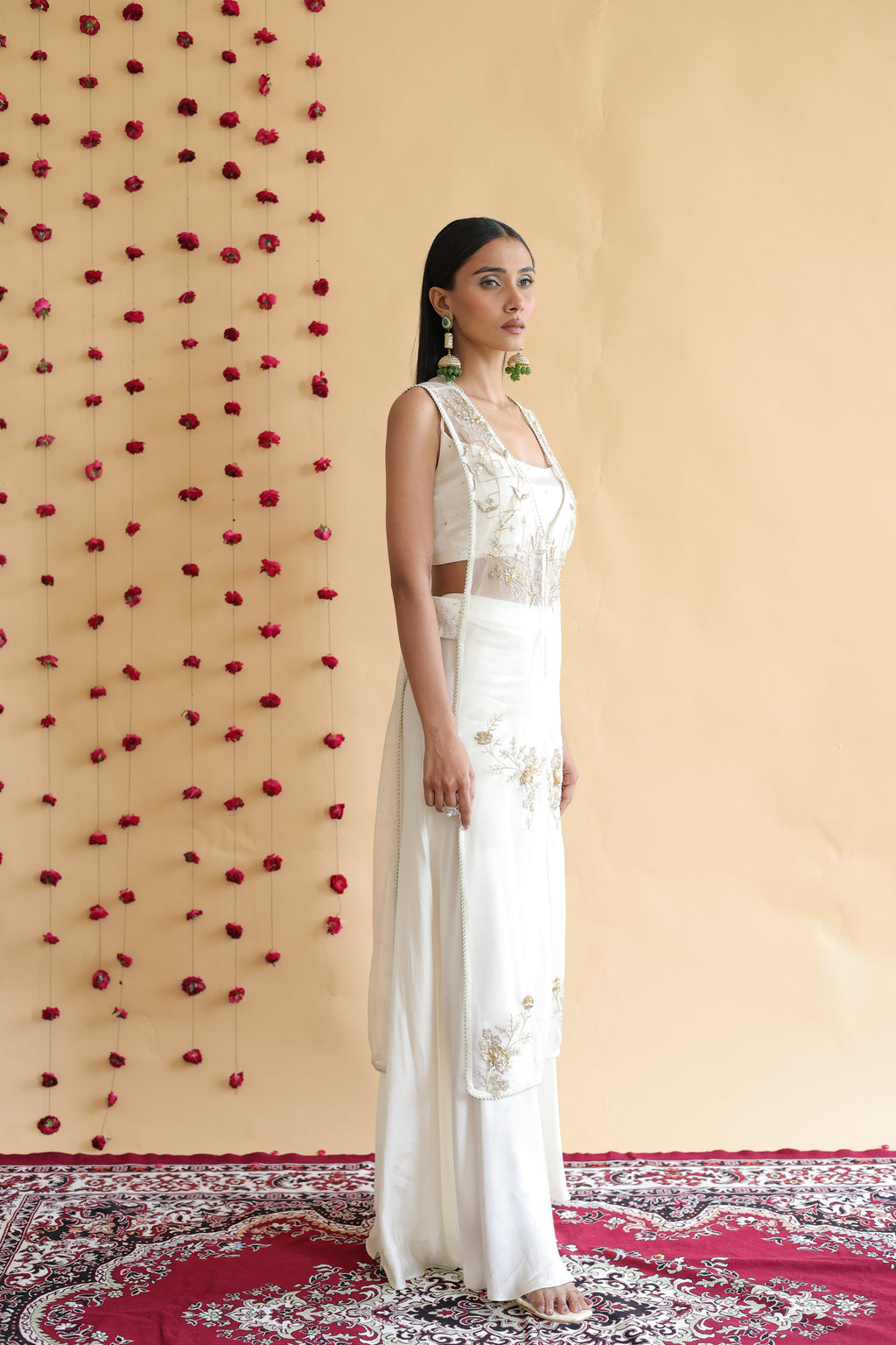 Inaya Organza Cape With Bustier And Circular Palazo