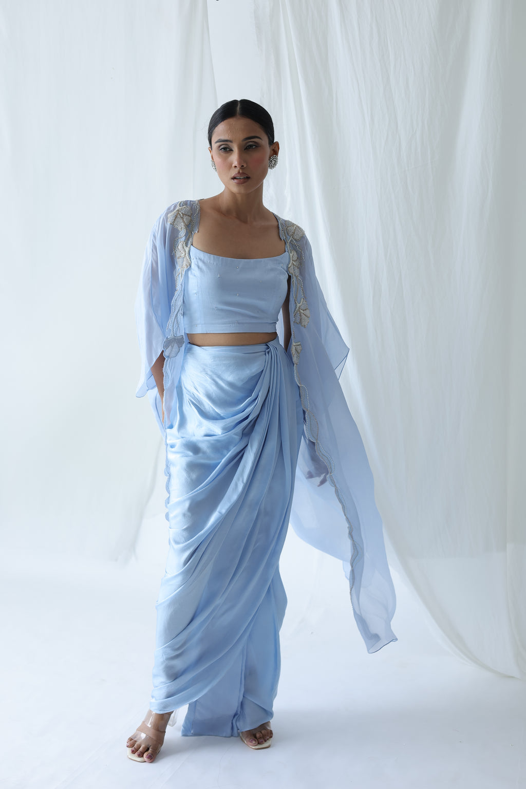 Aarzu Open Cape With Draped Skirt