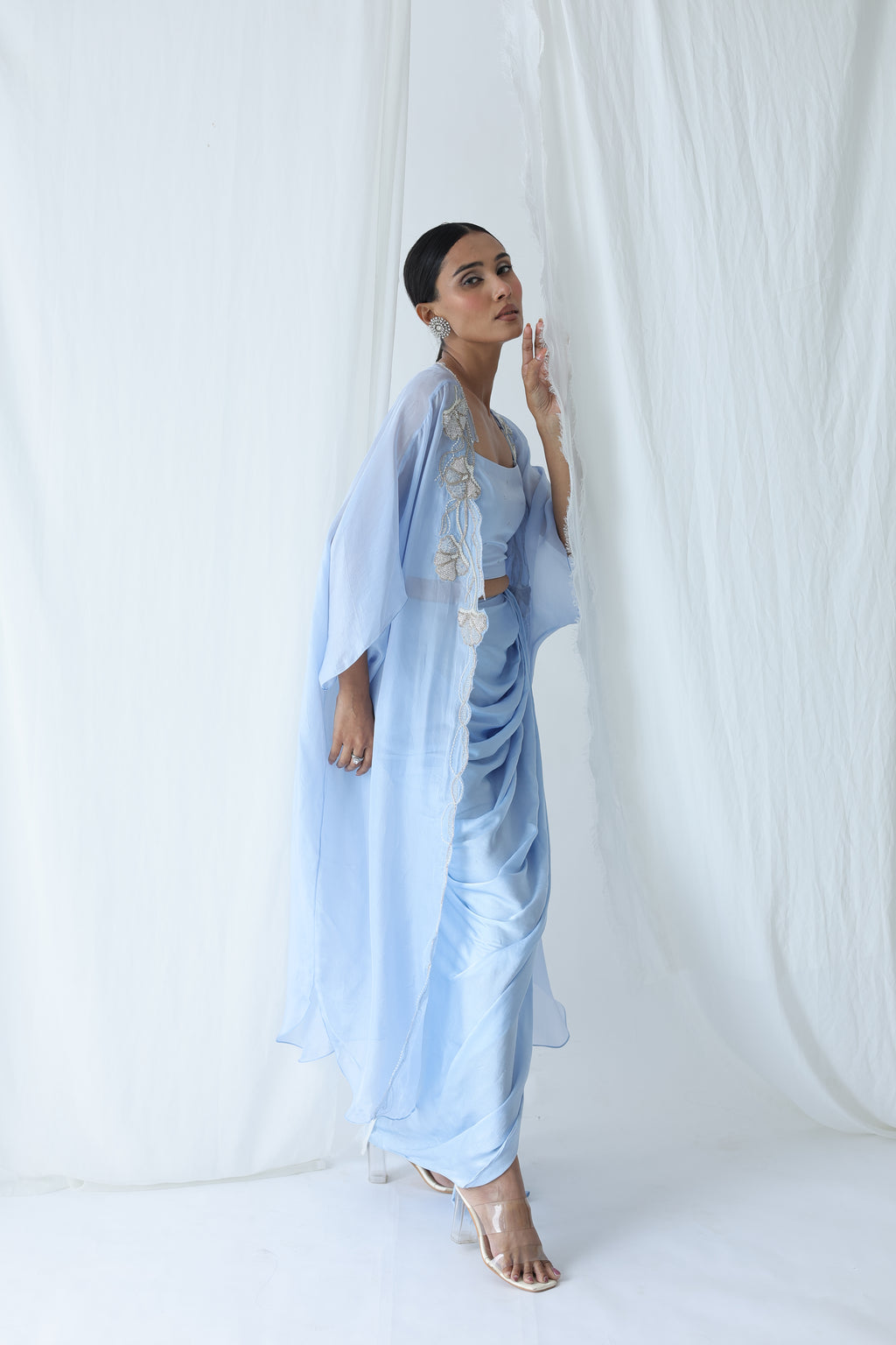 Aarzu Open Cape With Draped Skirt