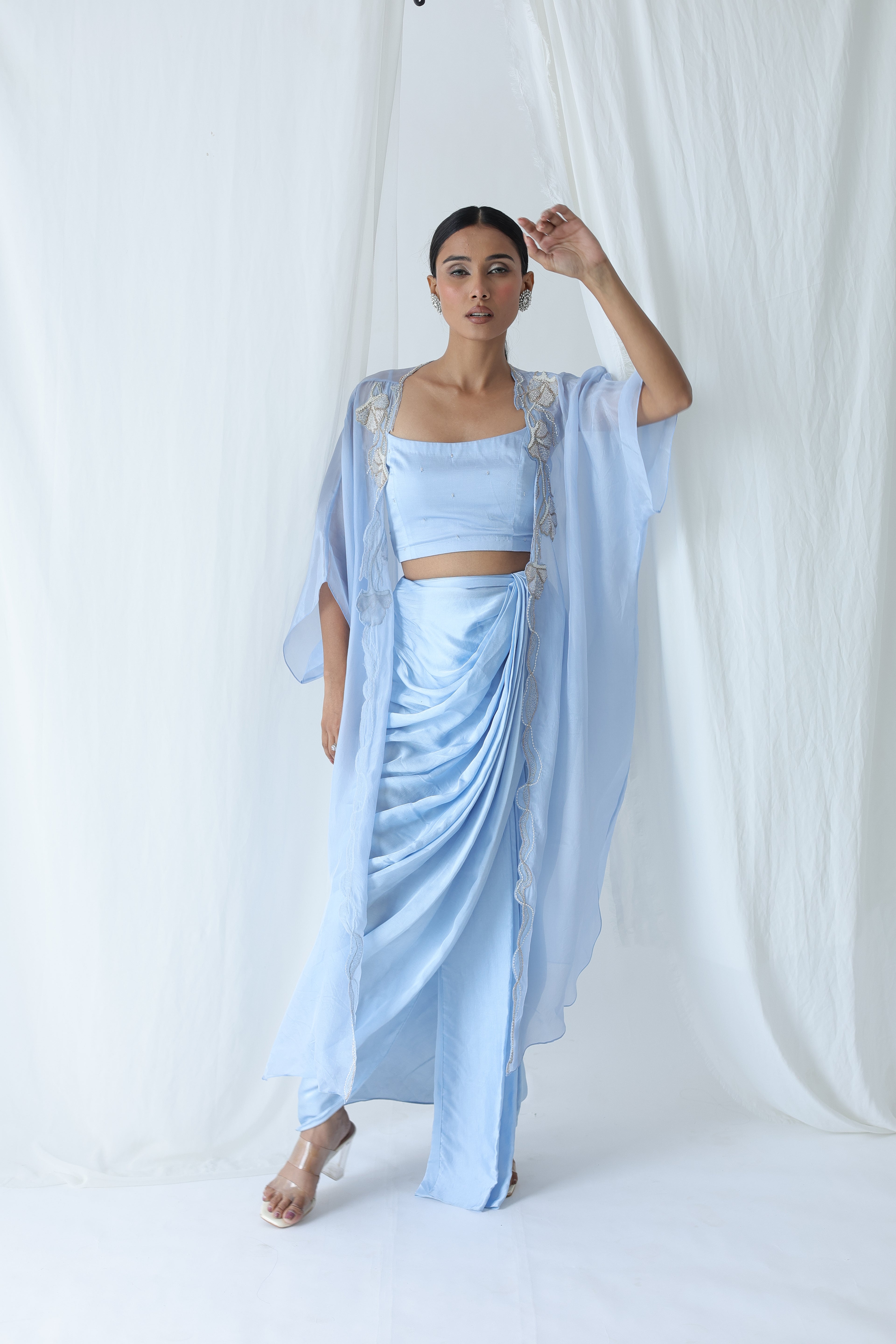 Aarzu Open Cape With Draped Skirt
