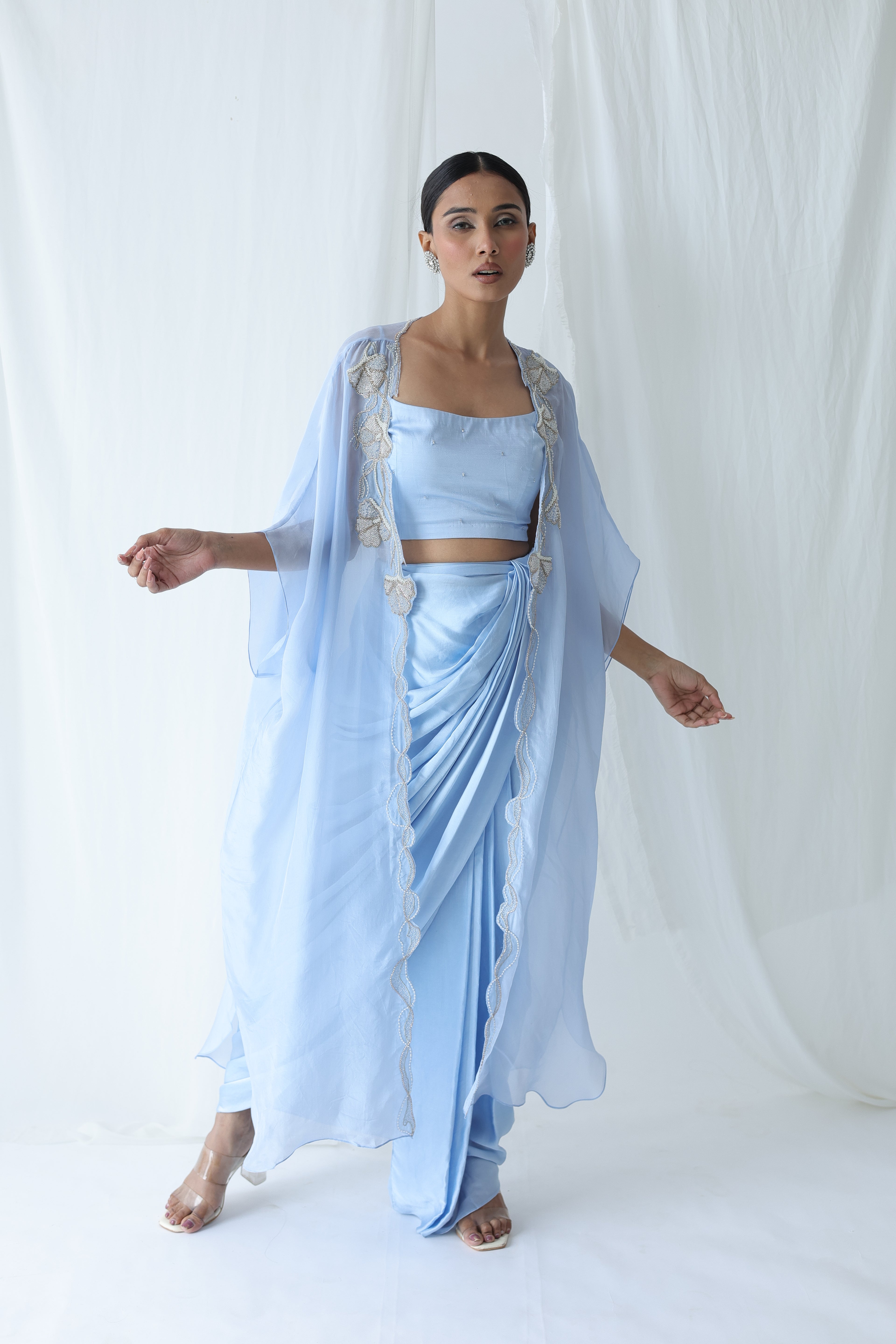 Aarzu Open Cape With Draped Skirt