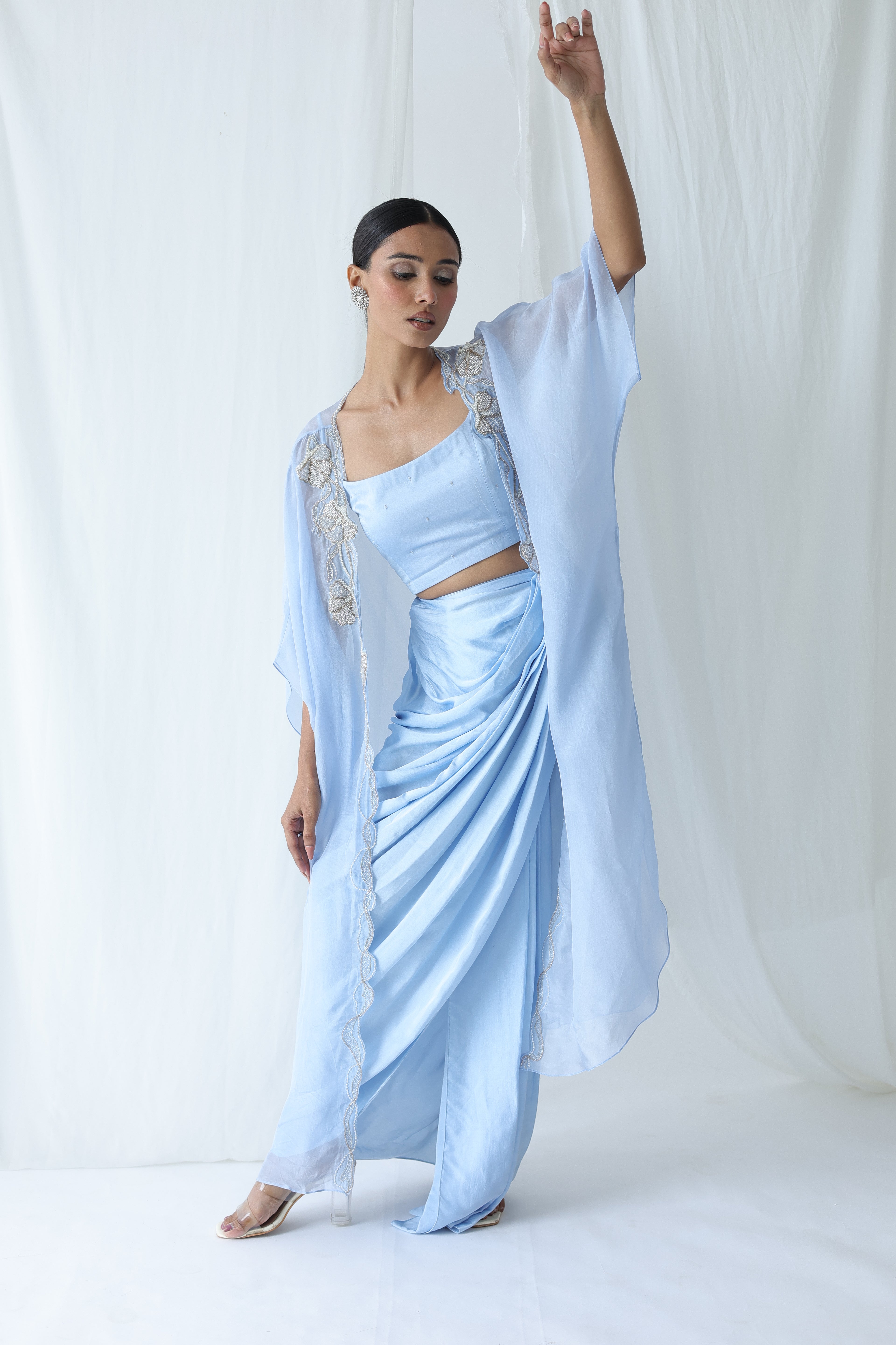 Aarzu Open Cape With Draped Skirt