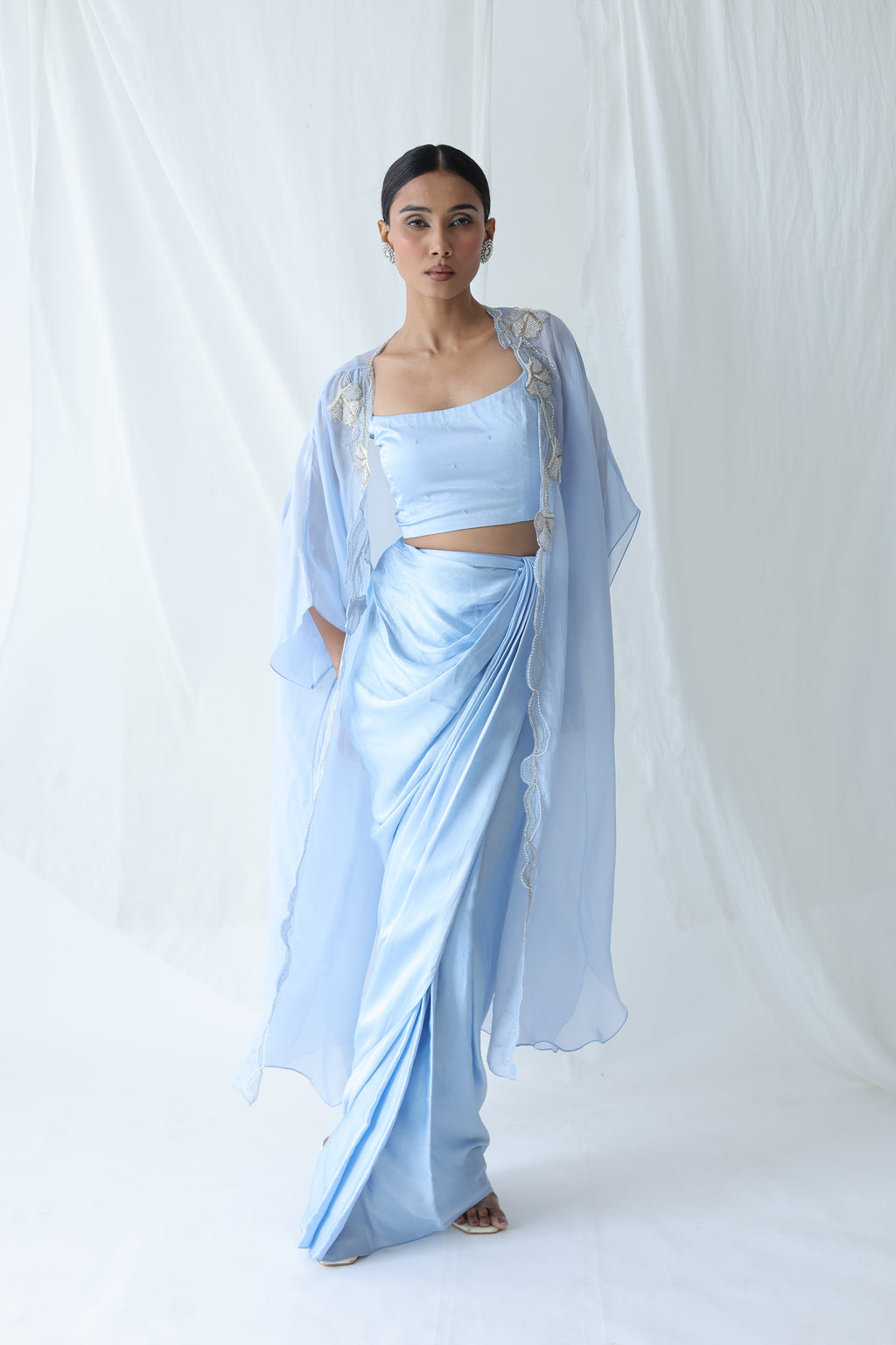 Aarzu Open Cape With Draped Skirt