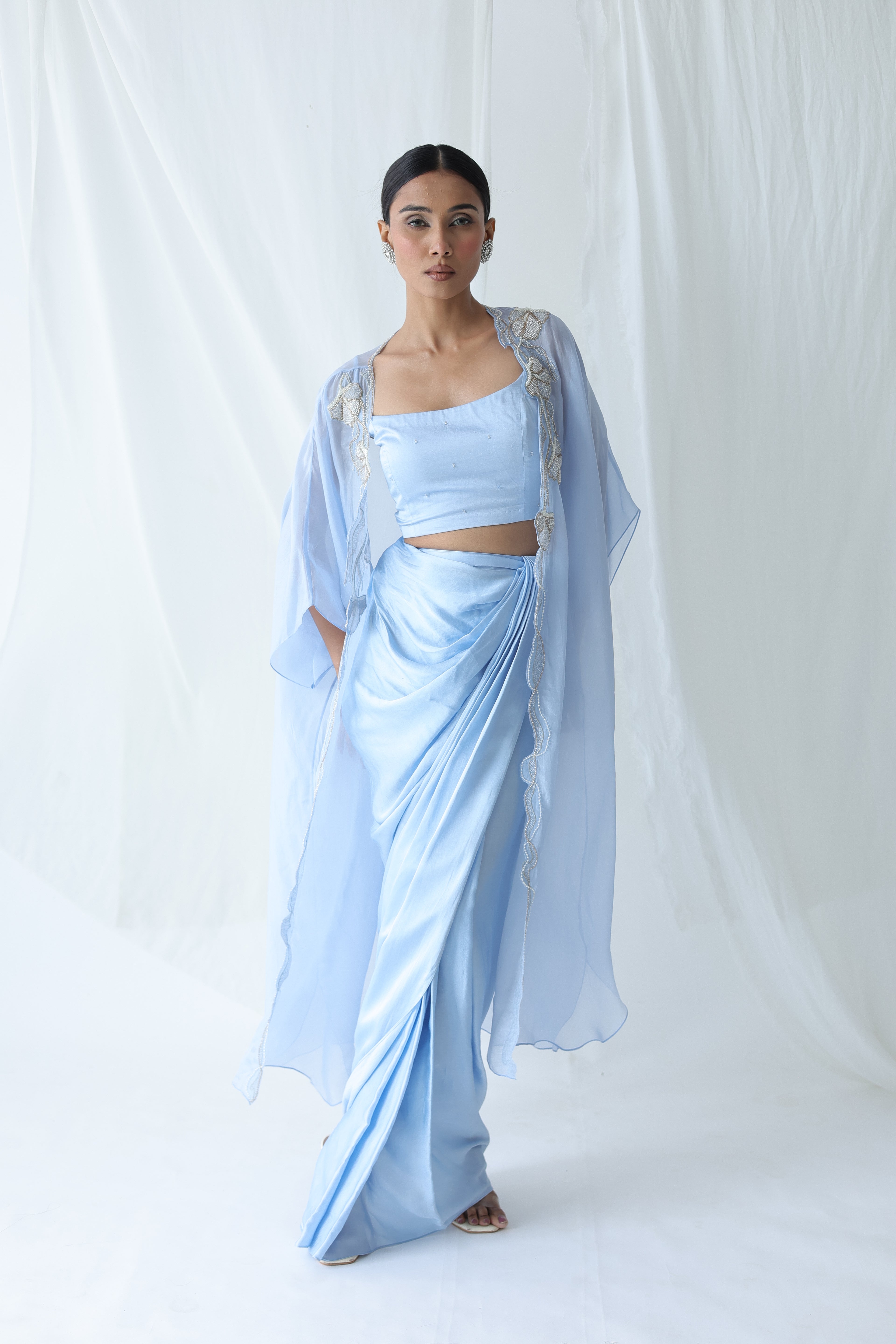 Aarzu Open Cape With Draped Skirt