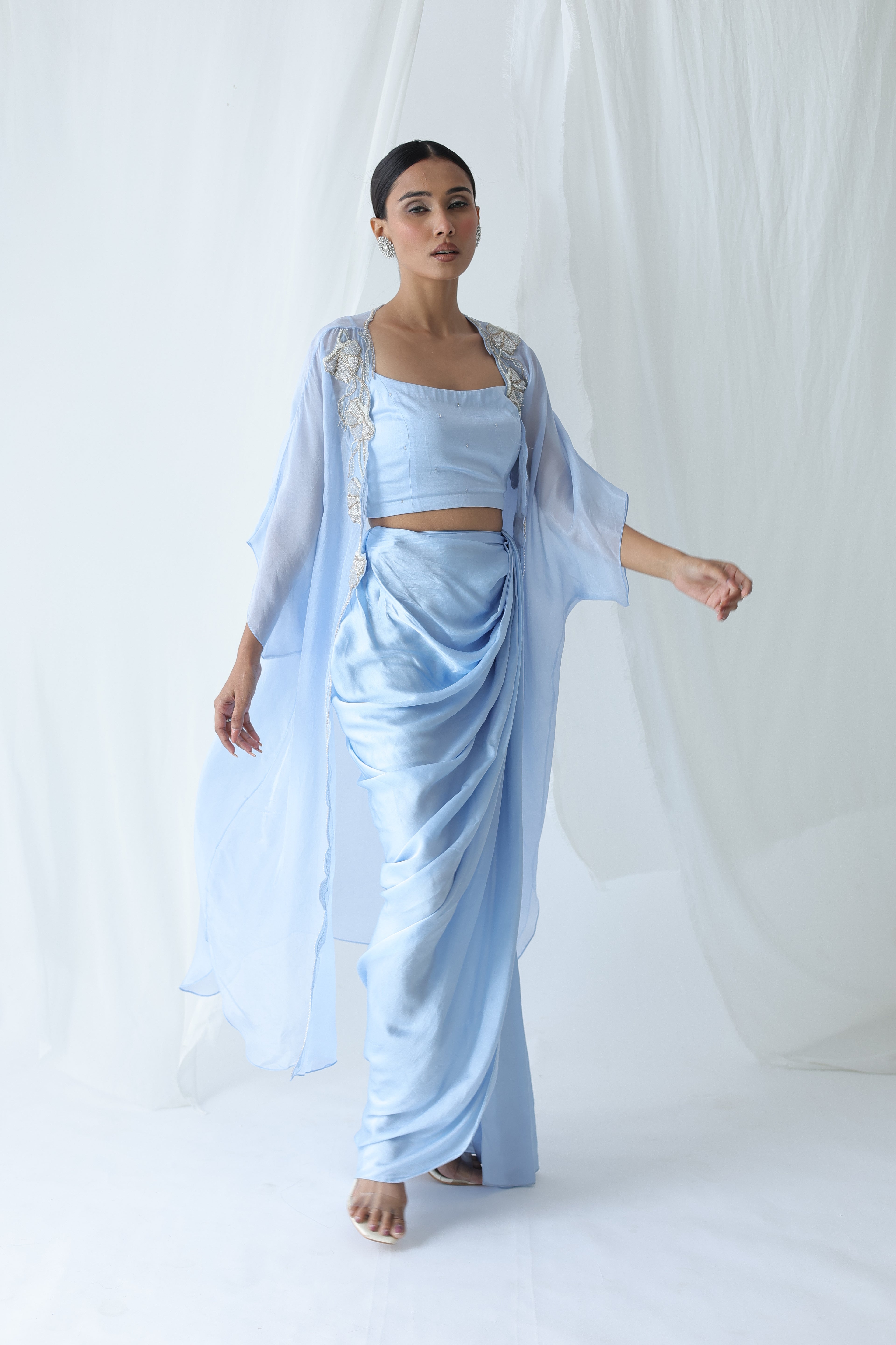 Aarzu Open Cape With Draped Skirt