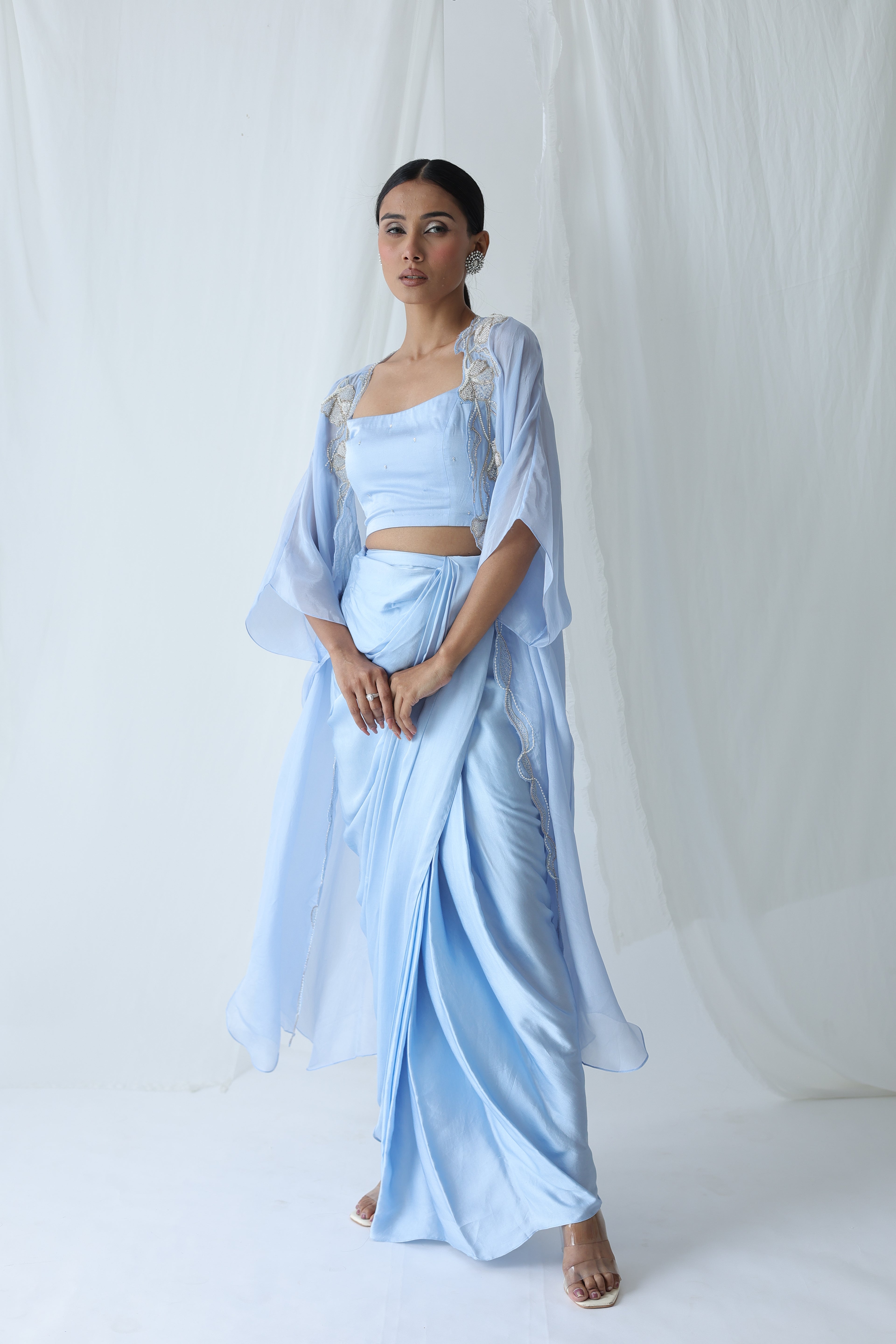 Aarzu Open Cape With Draped Skirt