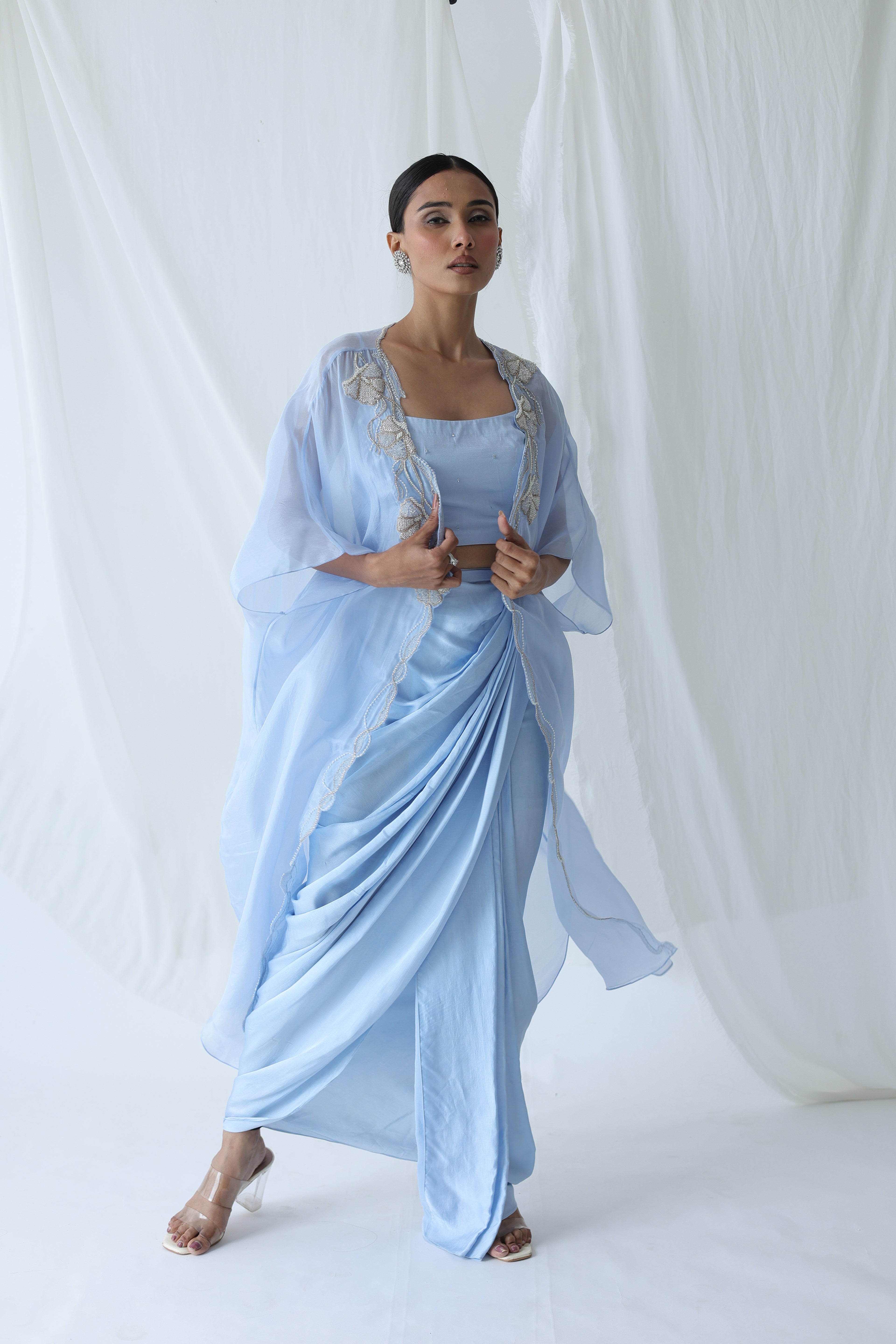 Aarzu Open Cape With Draped Skirt