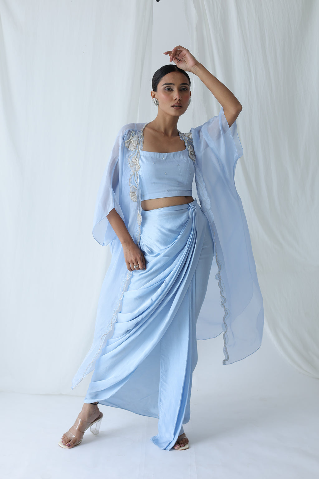 Aarzu Open Cape With Draped Skirt