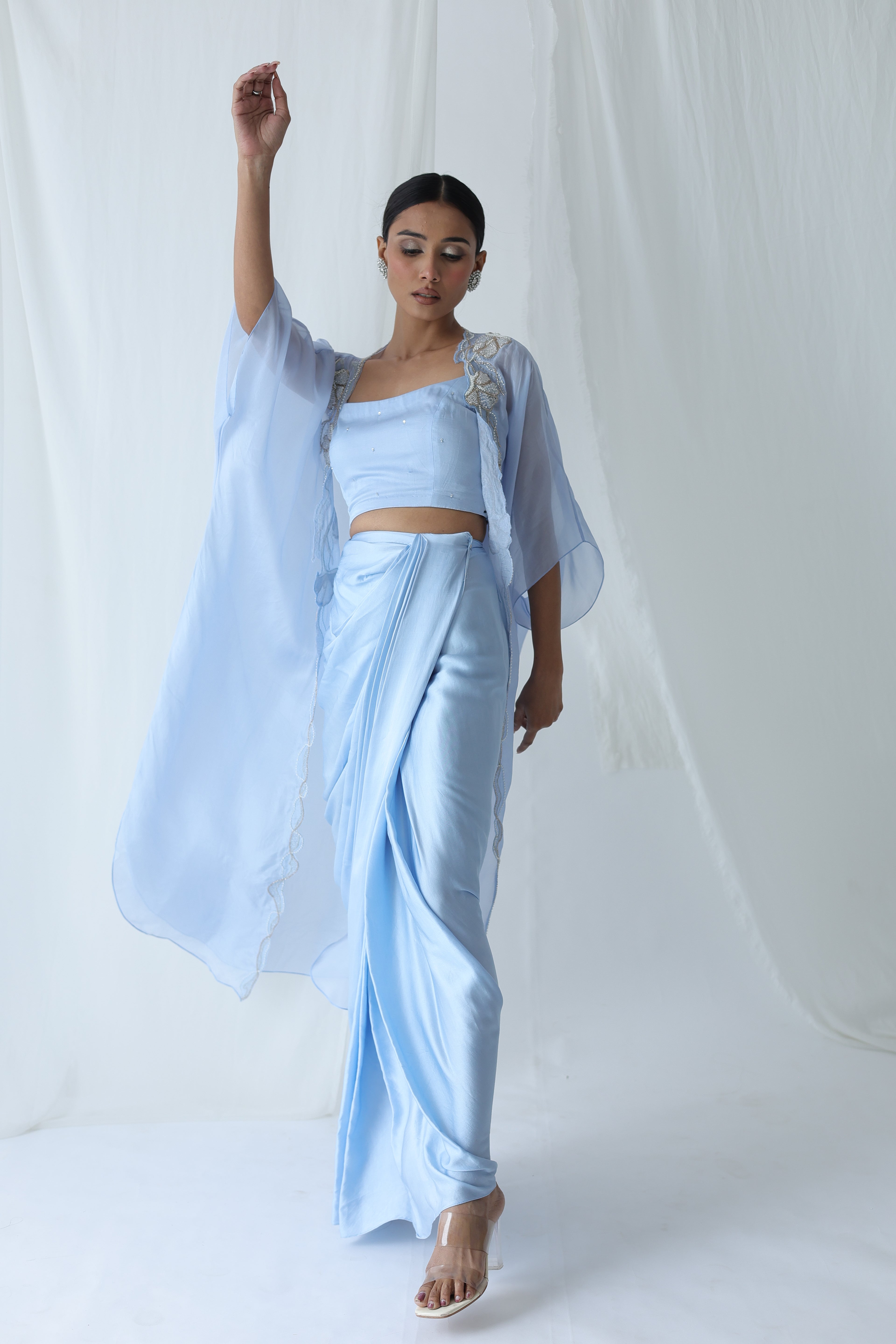 Aarzu Open Cape With Draped Skirt