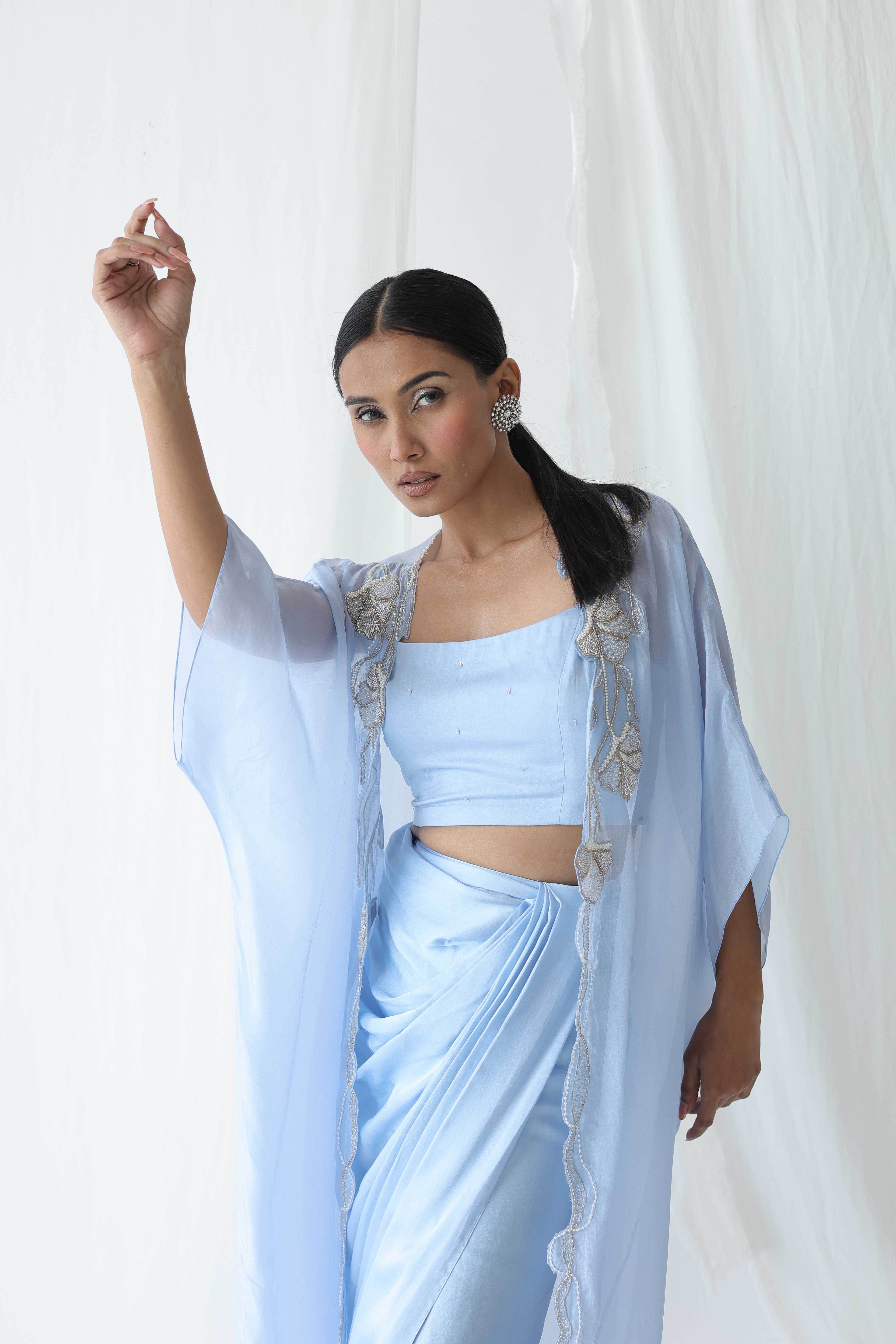 Aarzu Open Cape With Draped Skirt