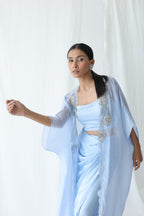 Aarzu Open Cape With Draped Skirt