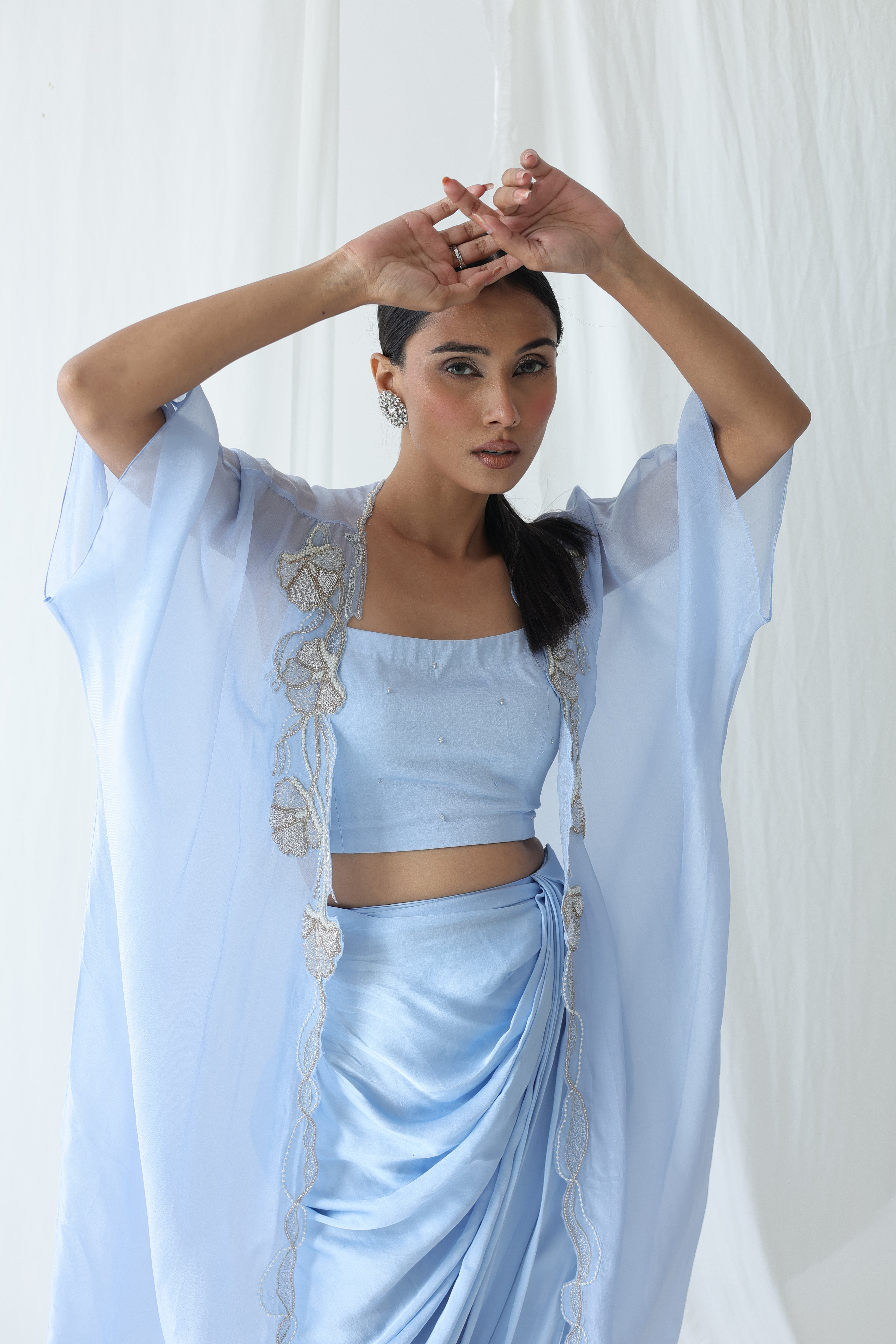 Aarzu Open Cape With Draped Skirt