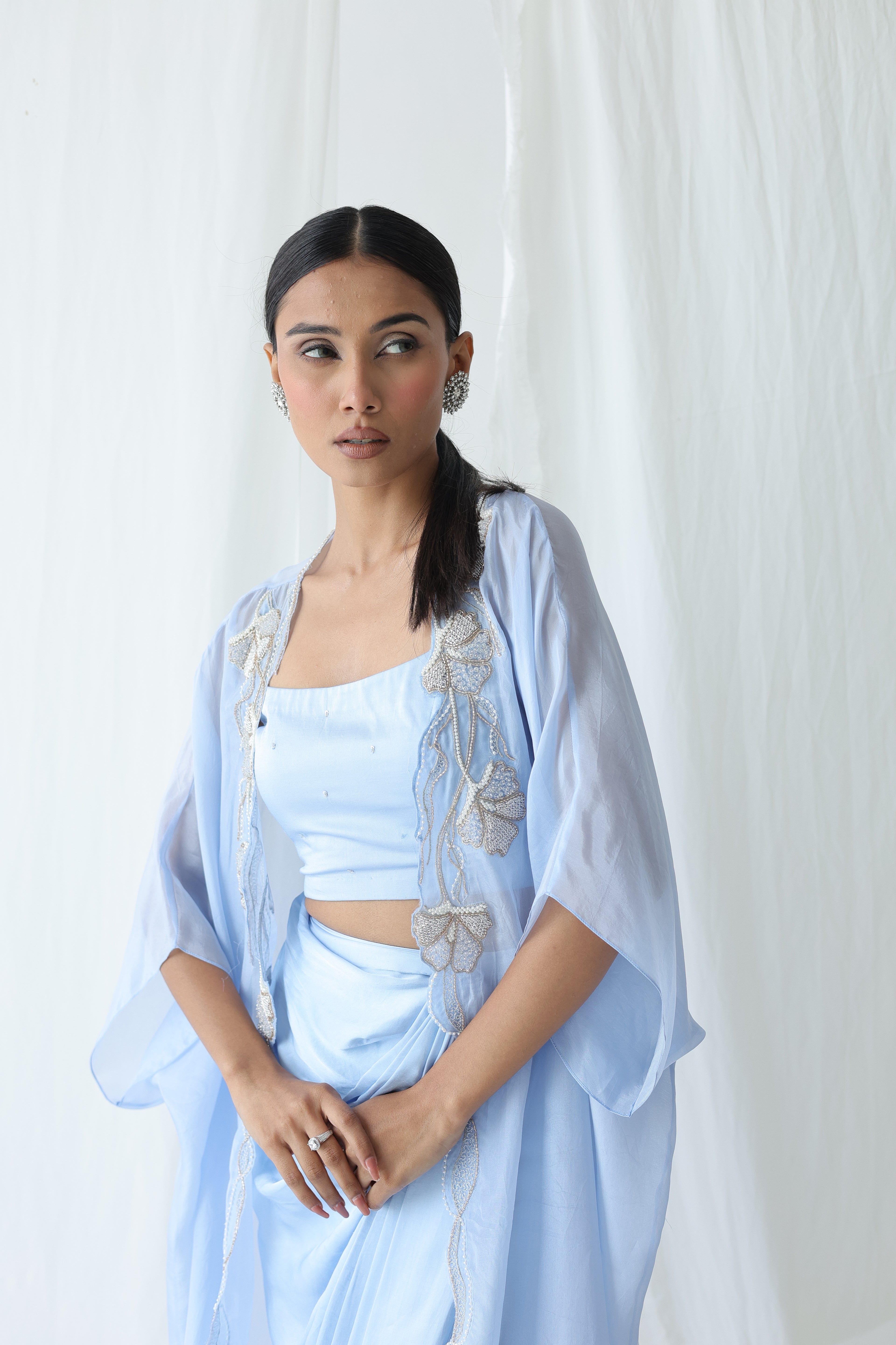 Aarzu Open Cape With Draped Skirt