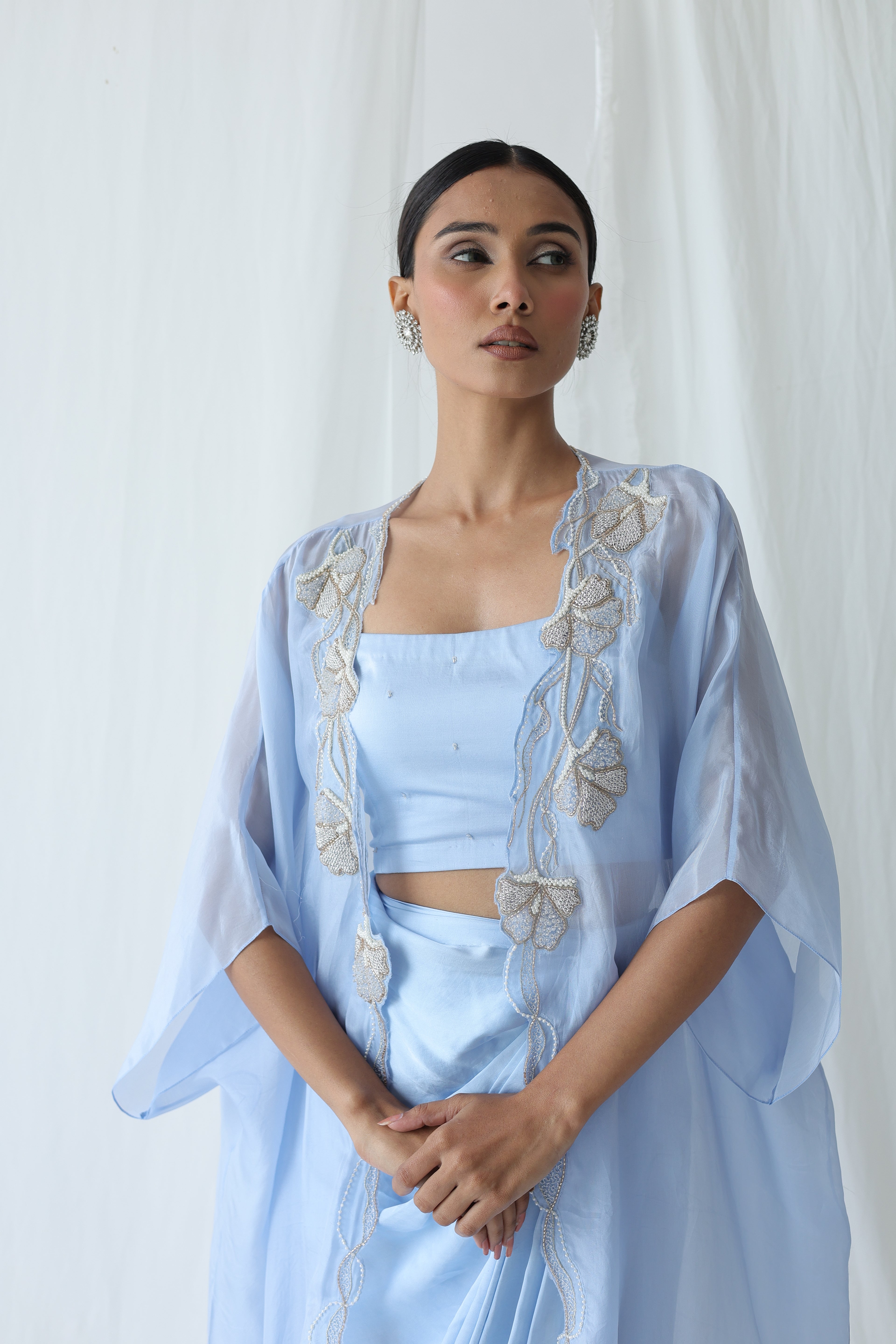 Aarzu Open Cape With Draped Skirt