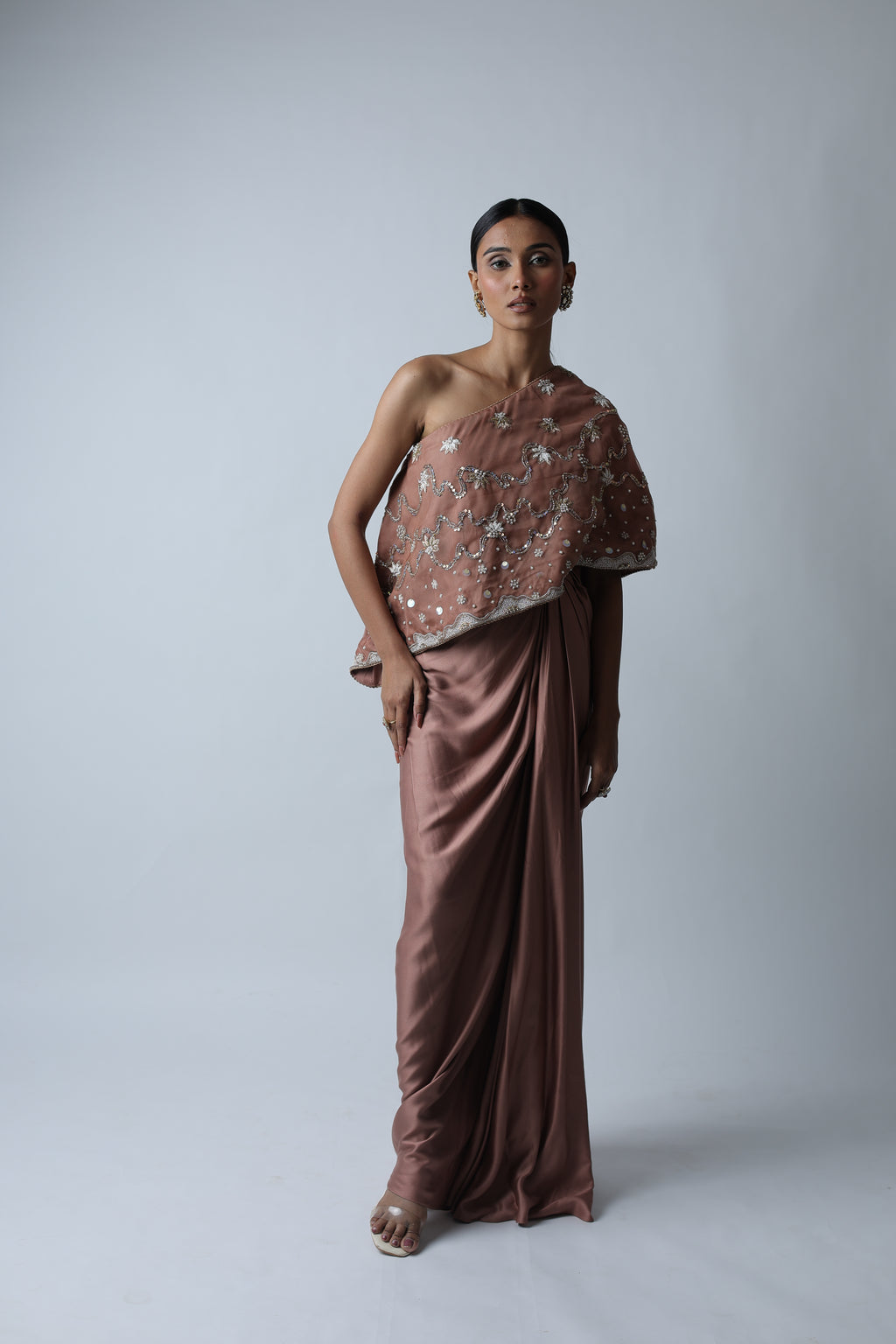 Ziya One Shoulder Cape With Bustier And Draped Skirt