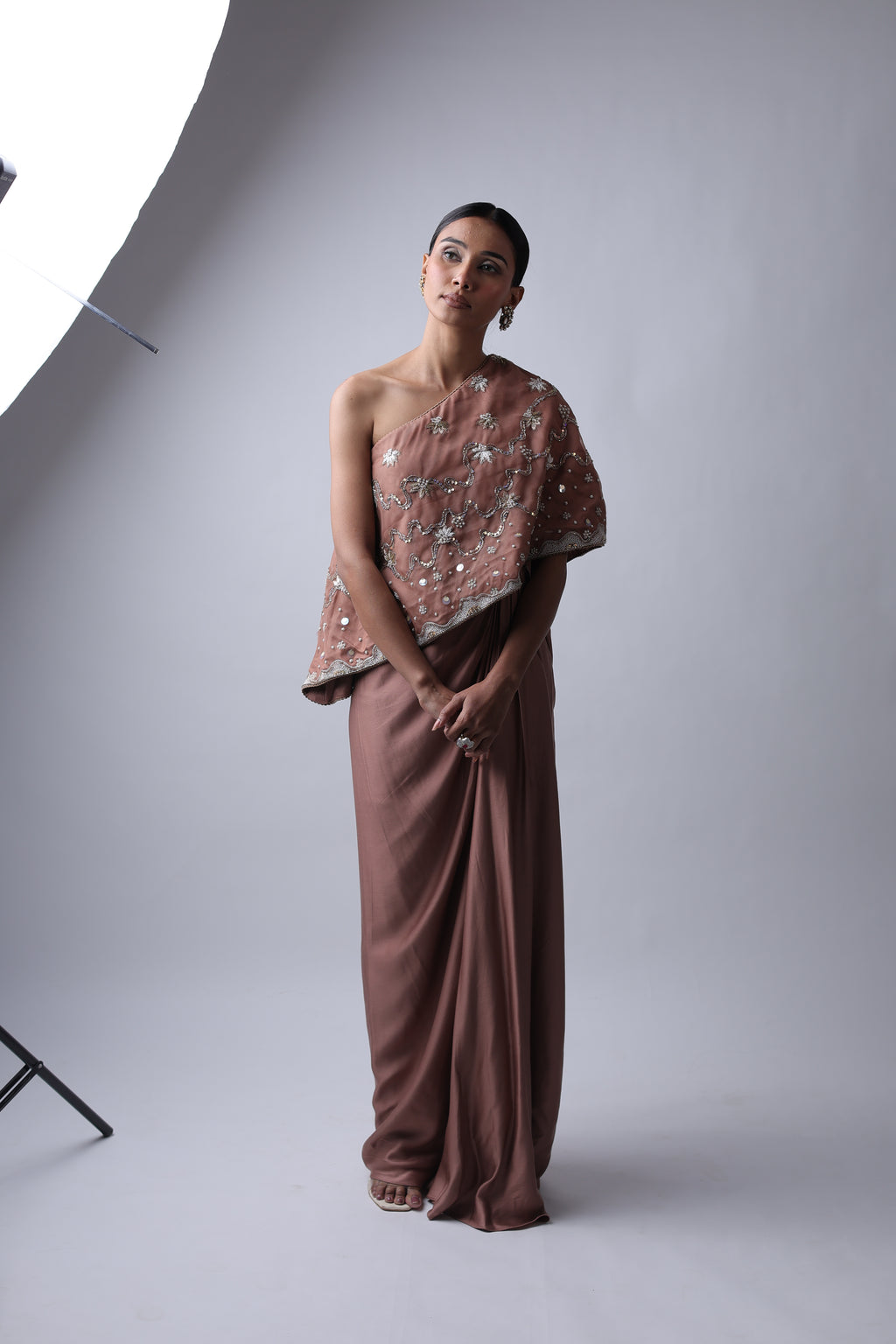 Ziya One Shoulder Cape With Bustier And Draped Skirt