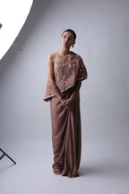 Ziya One Shoulder Cape With Bustier And Draped Skirt